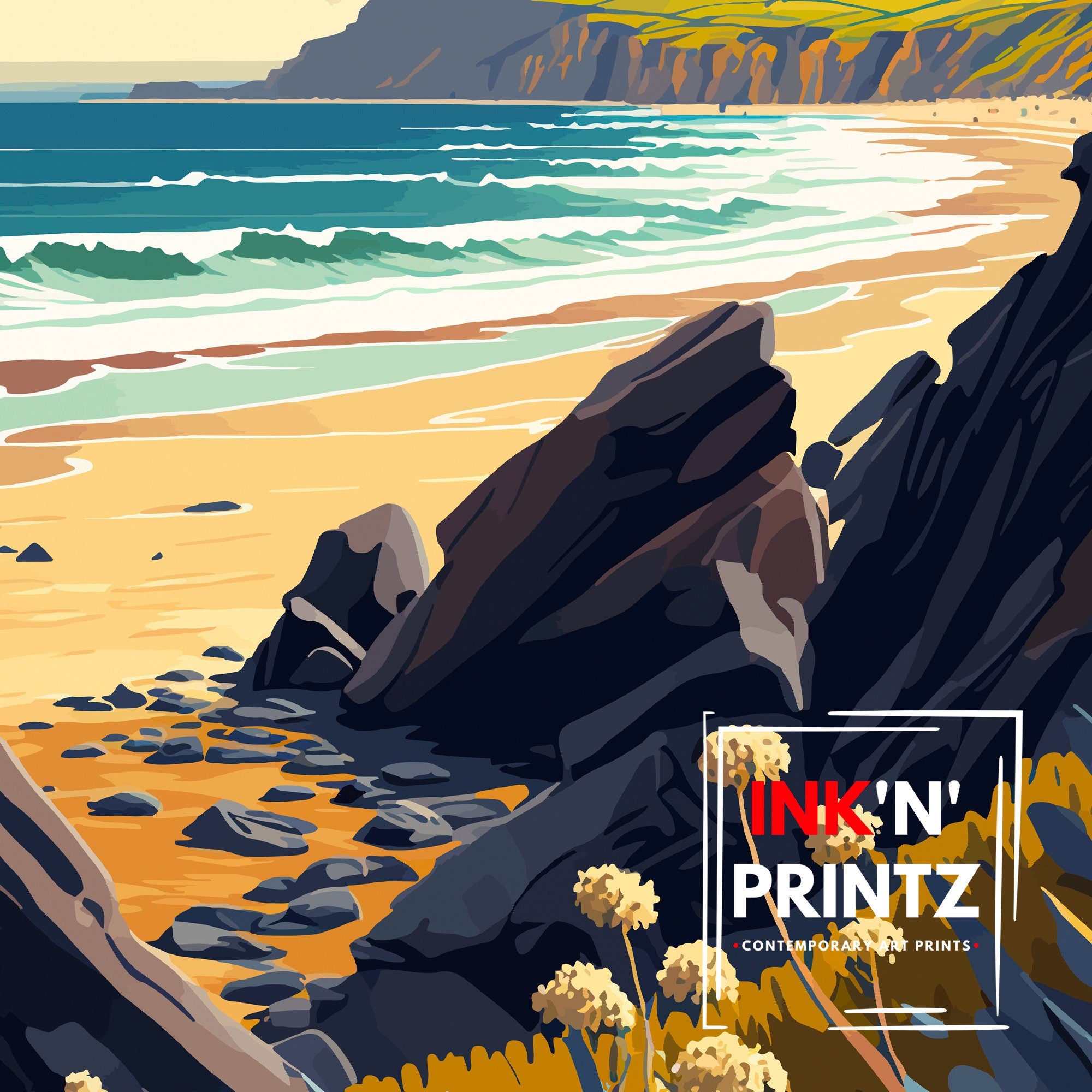 Woolacombe Bay Travel Poster | North Devon Coastal Print
