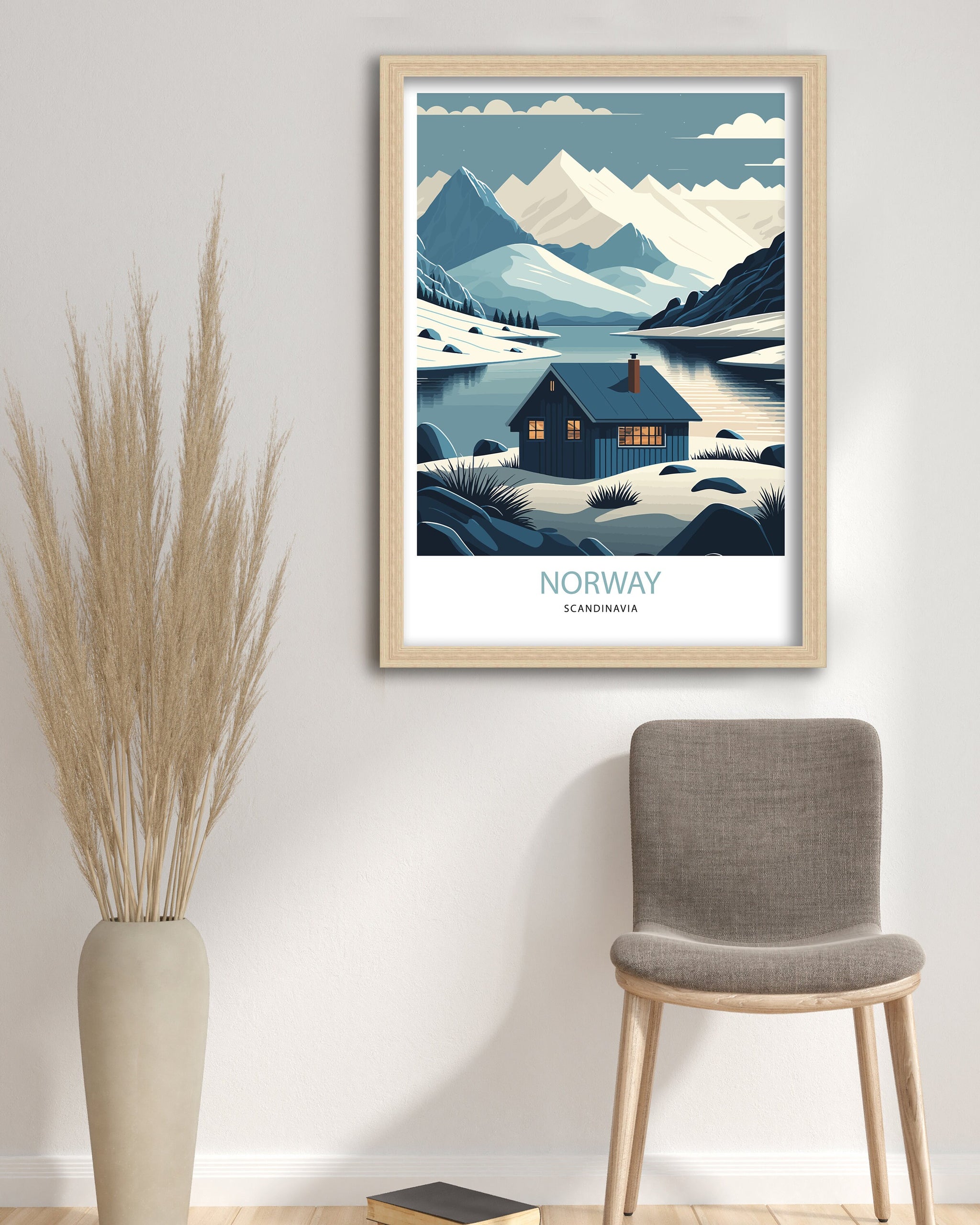 Winter Norway Travel Poster | Scandinavian Mountain Art Print