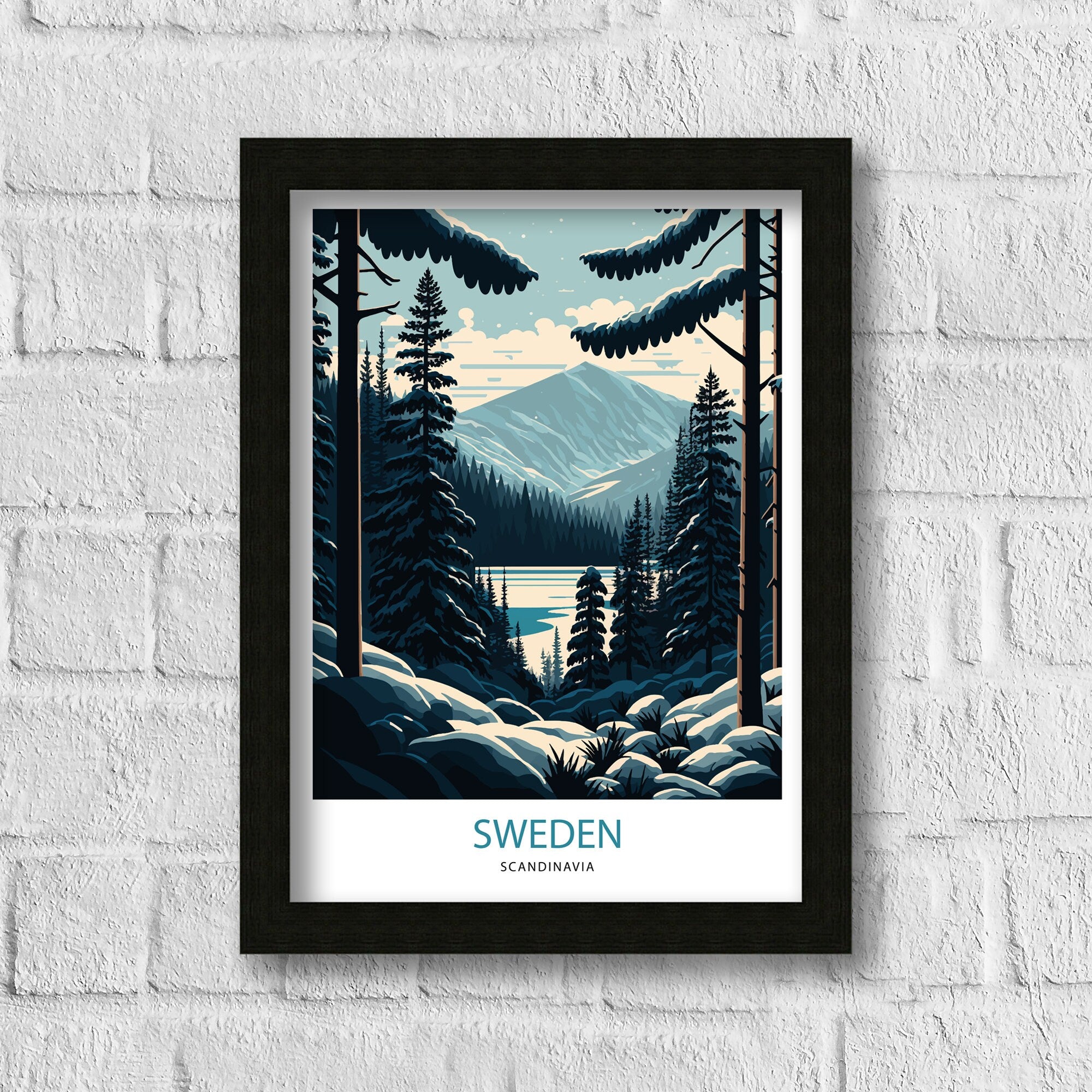 Sweden Travel Poster | Scandinavian Forest Print