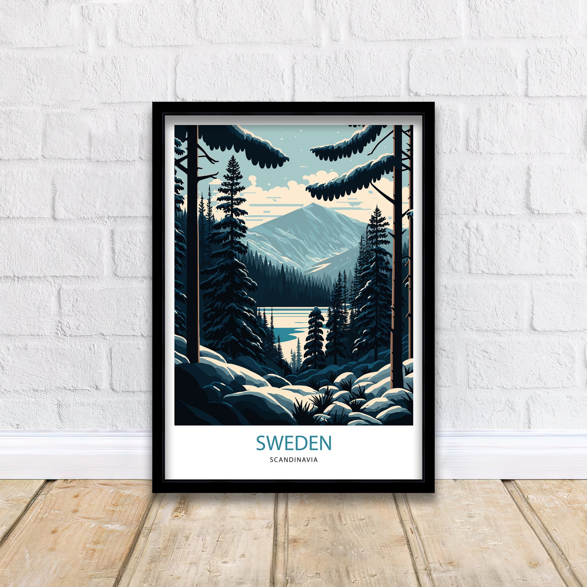 Sweden Travel Poster | Scandinavian Forest Print