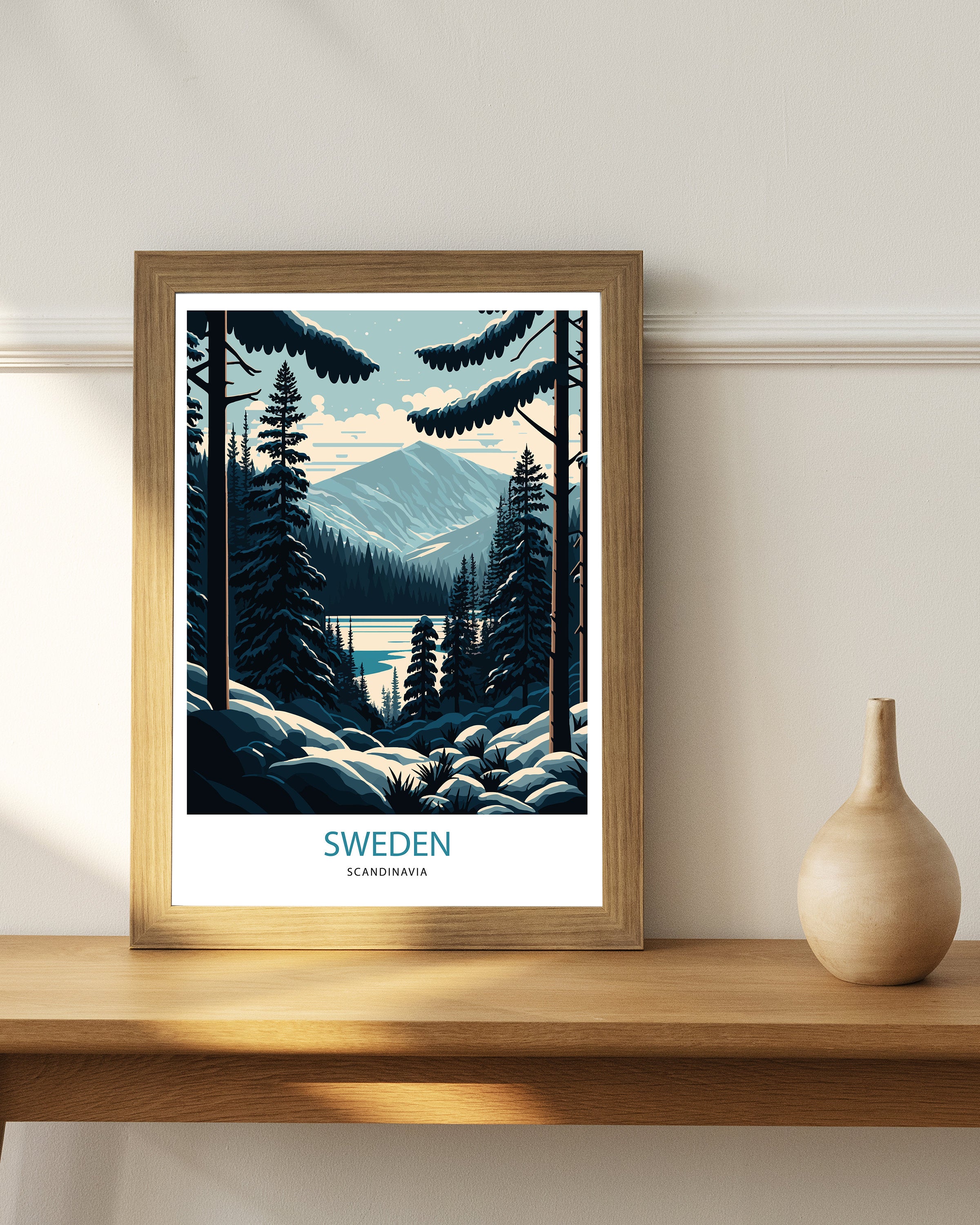 Sweden Travel Poster | Scandinavian Forest Print