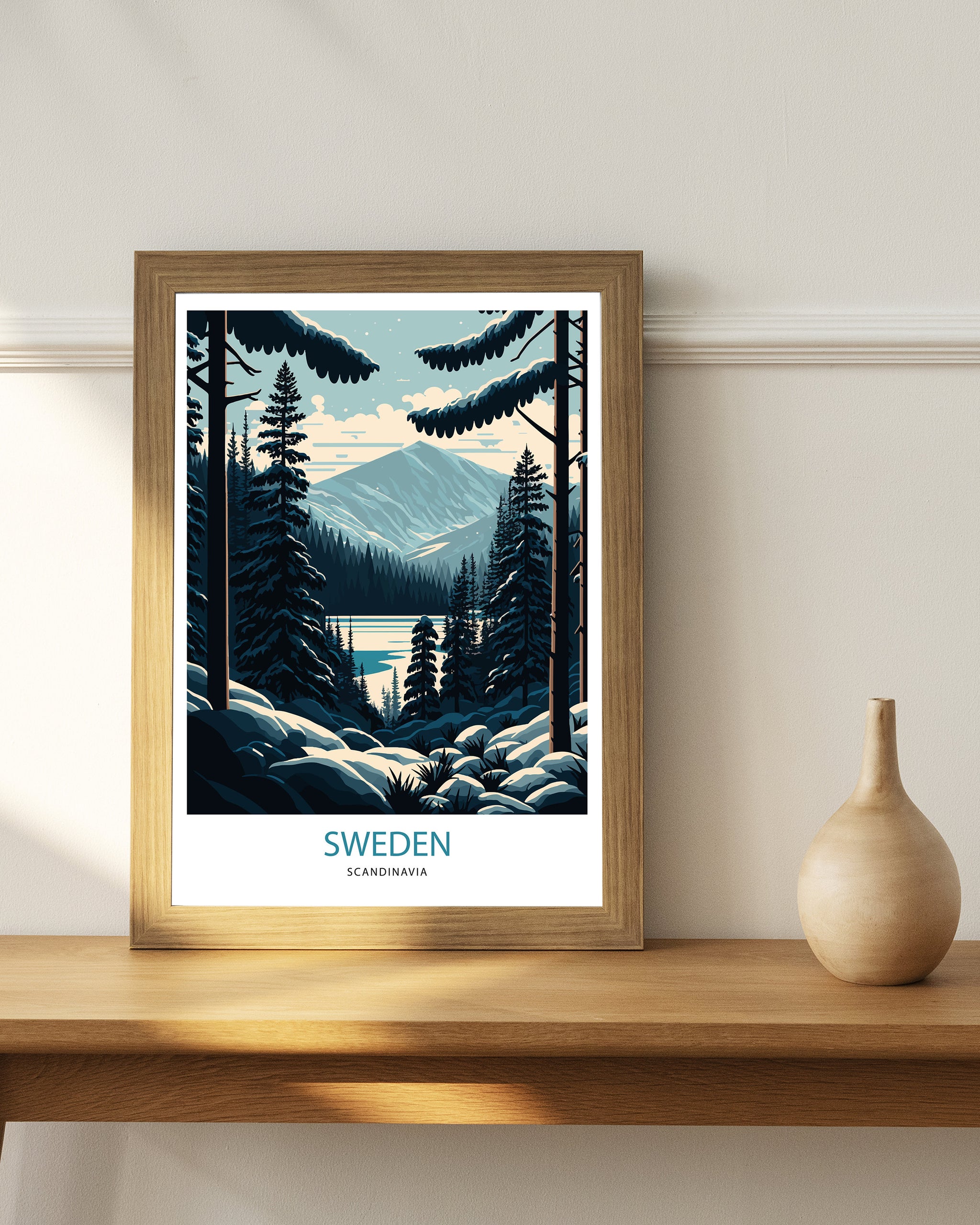 Sweden Travel Poster | Scandinavian Forest Print