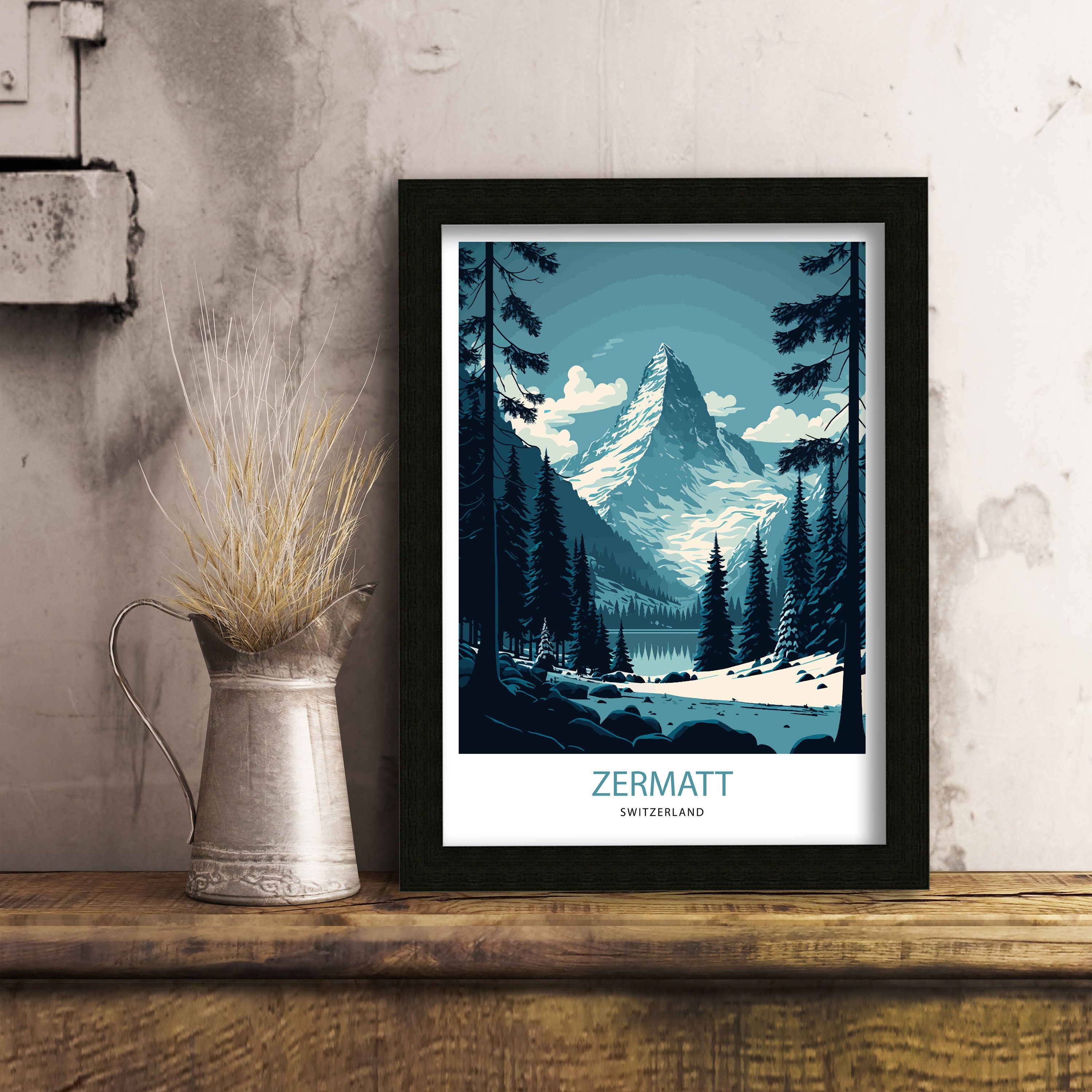 Zermatt Switzerland Travel Poster | Matterhorn Mountain Print