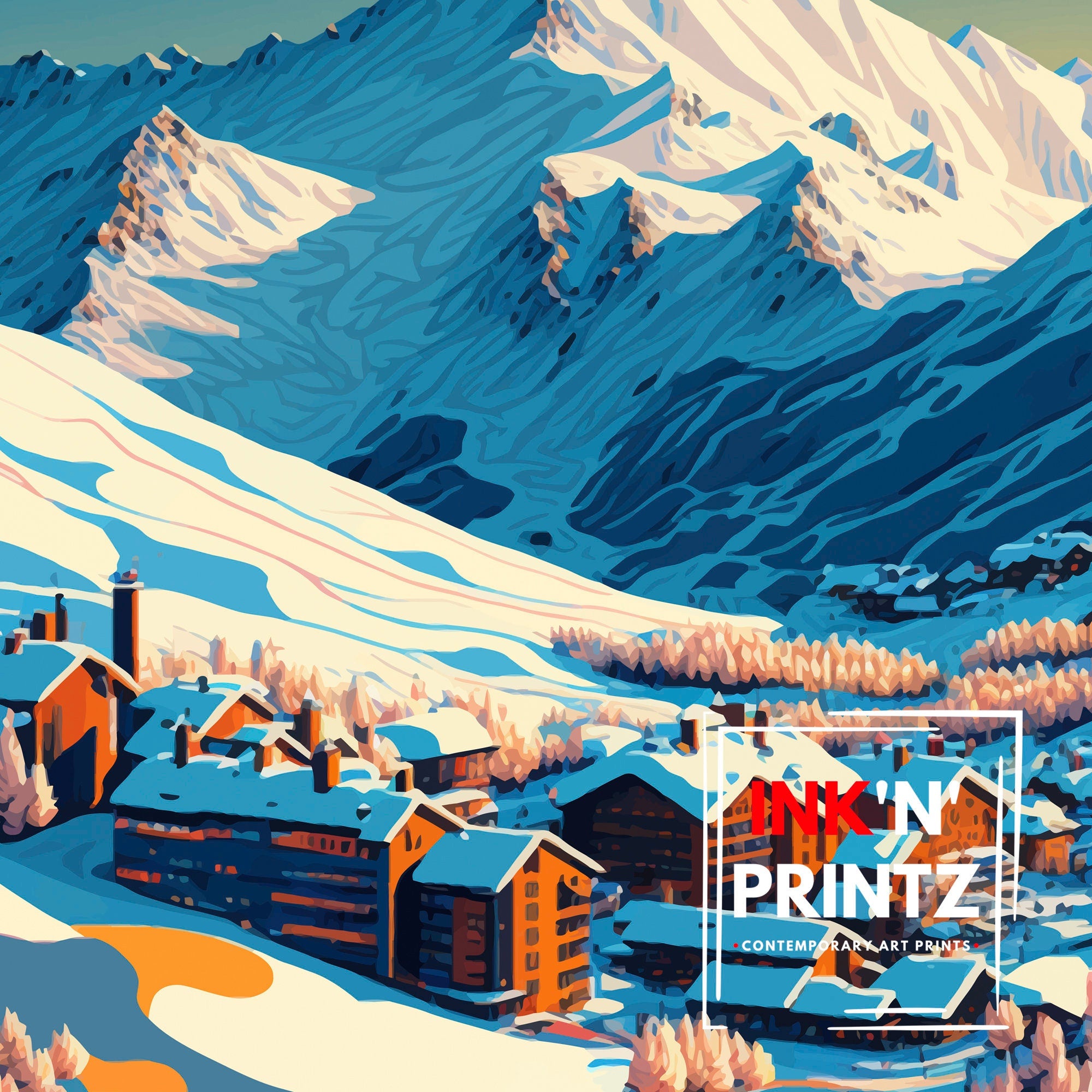 Val d'Isère Ski Poster | French Alps Travel Print