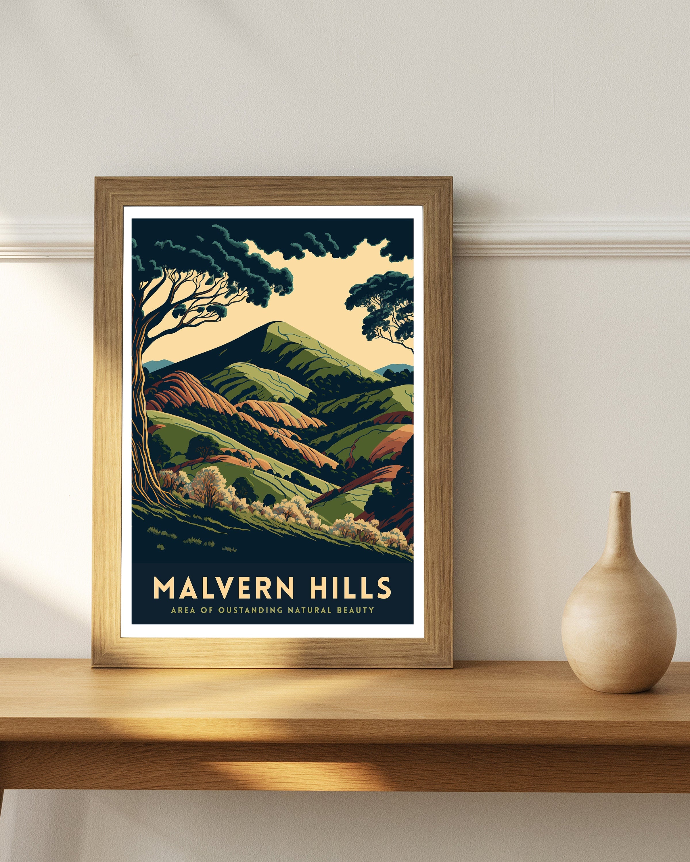Malvern Hills Travel Poster | Worcestershire Landscape Art Print