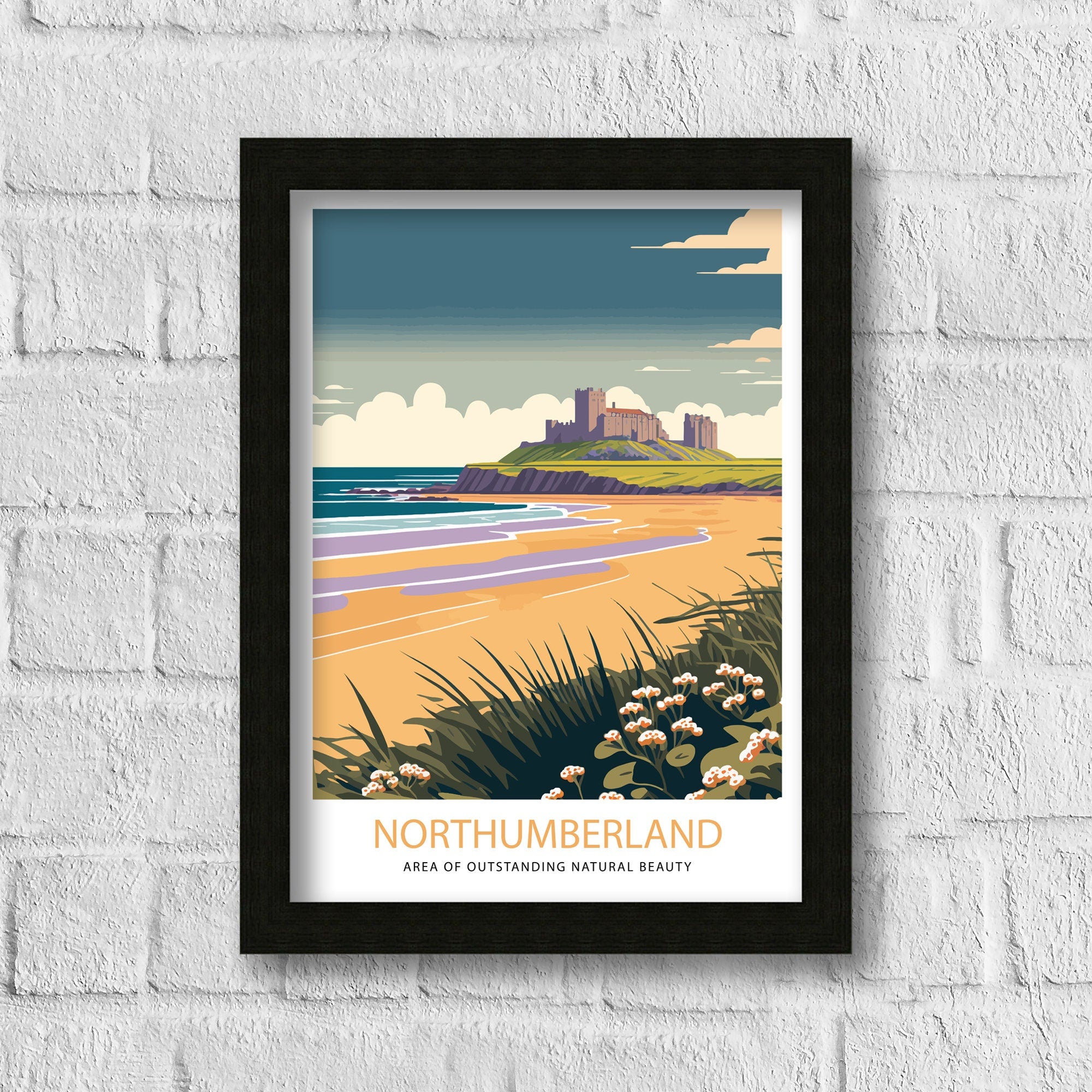 Bamburgh Castle Print | Northumberland Coast Travel Poster