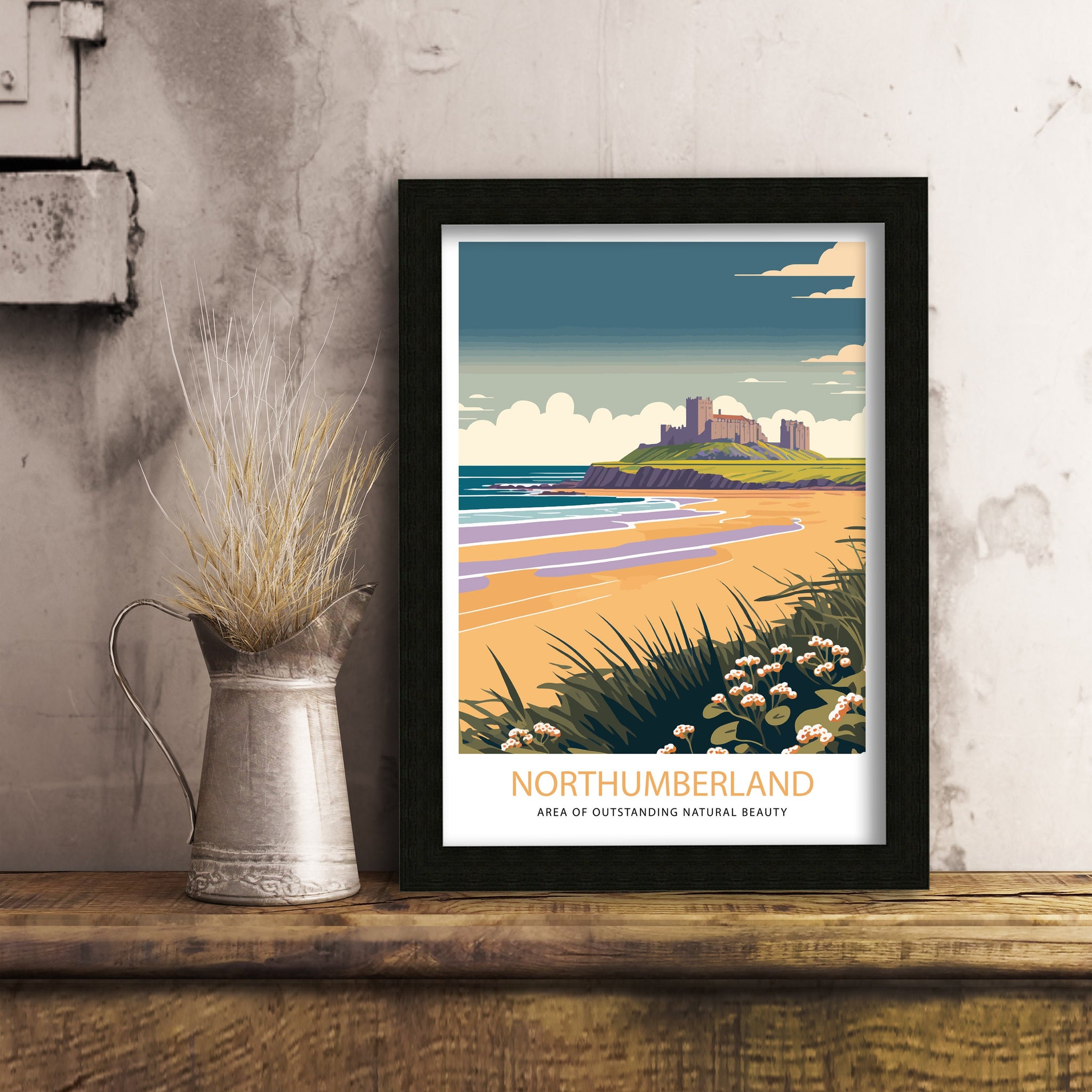 Bamburgh Castle Print | Northumberland Coast Travel Poster