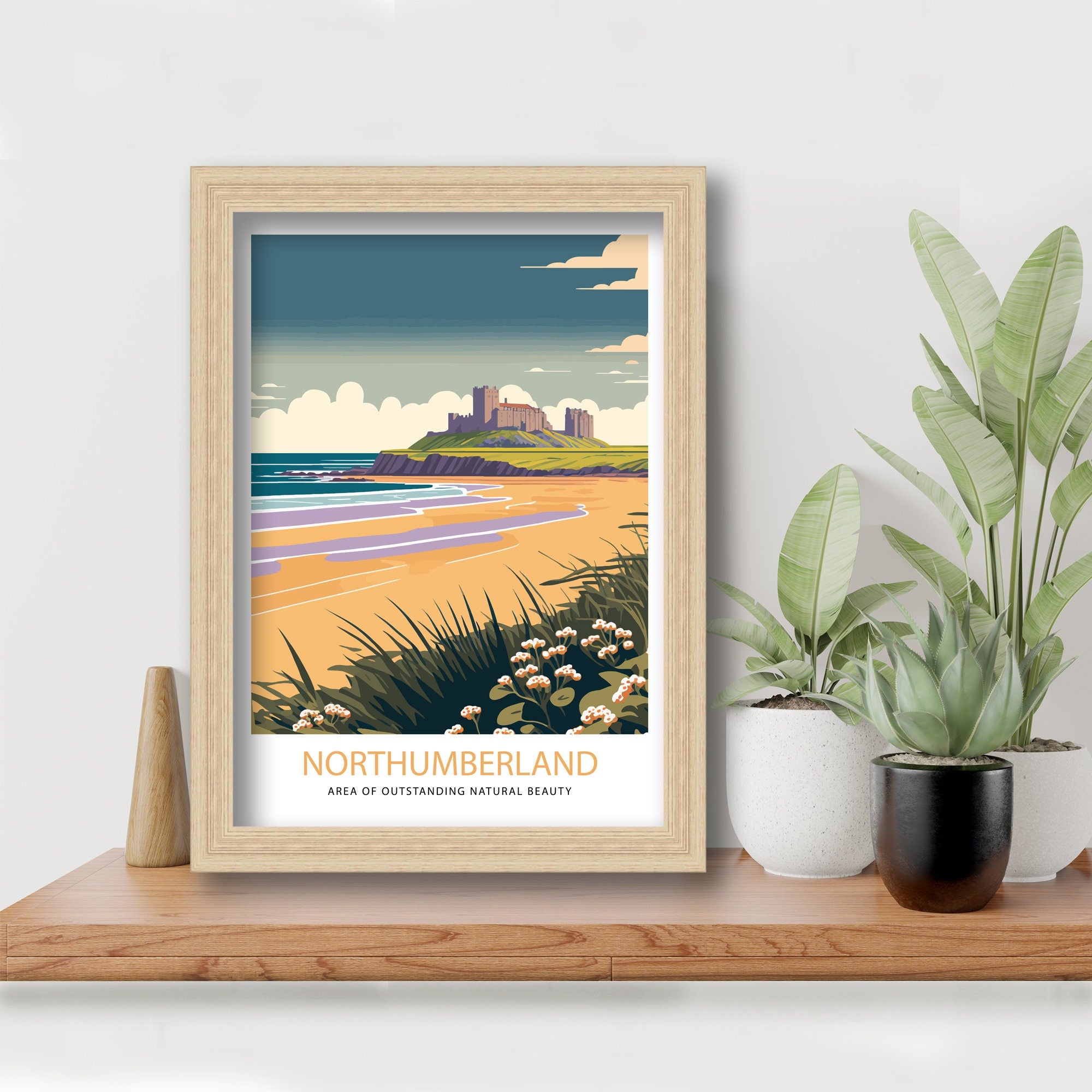 Bamburgh Castle Print | Northumberland Coast Travel Poster