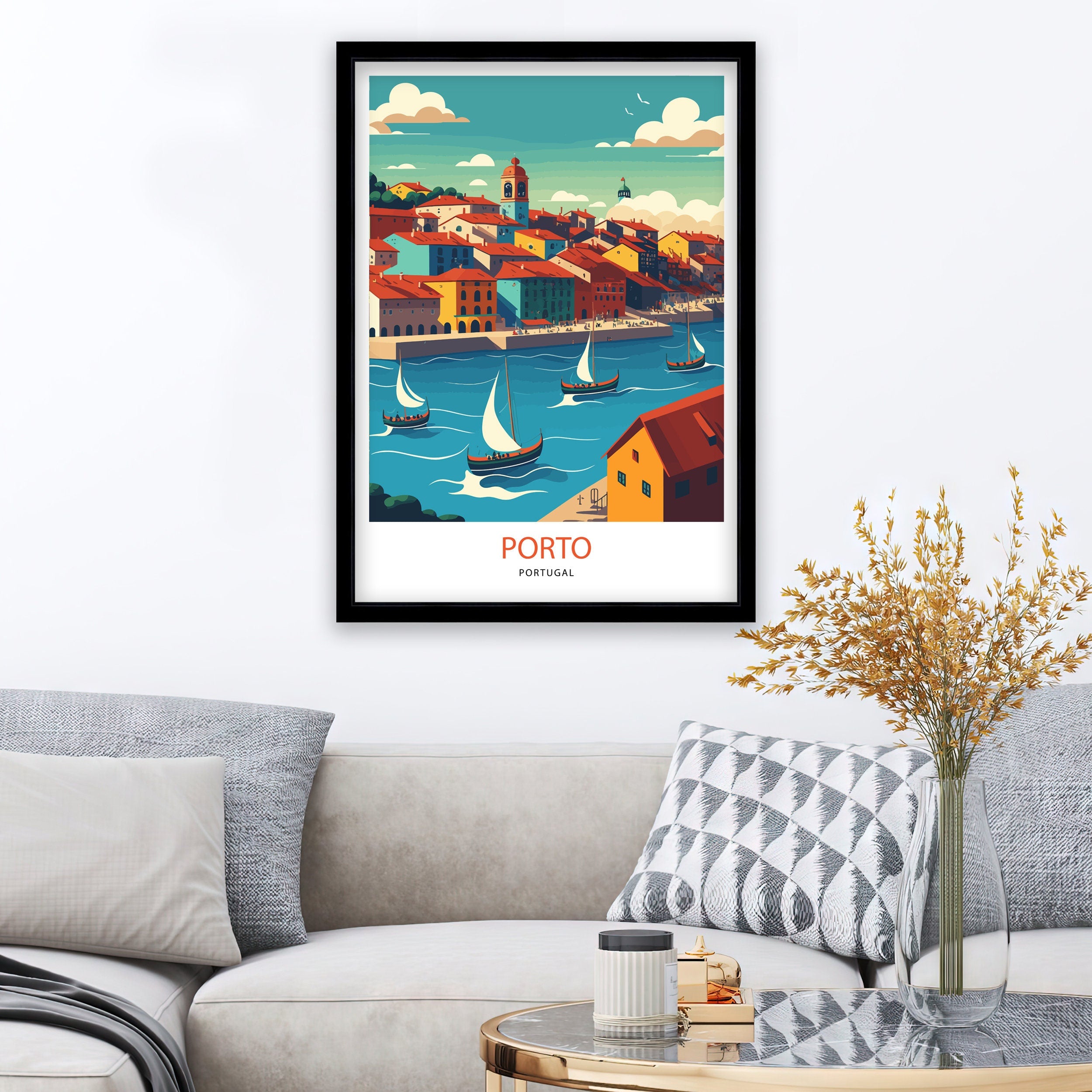 Porto Portugal Art Print, Cityscape Travel Poster