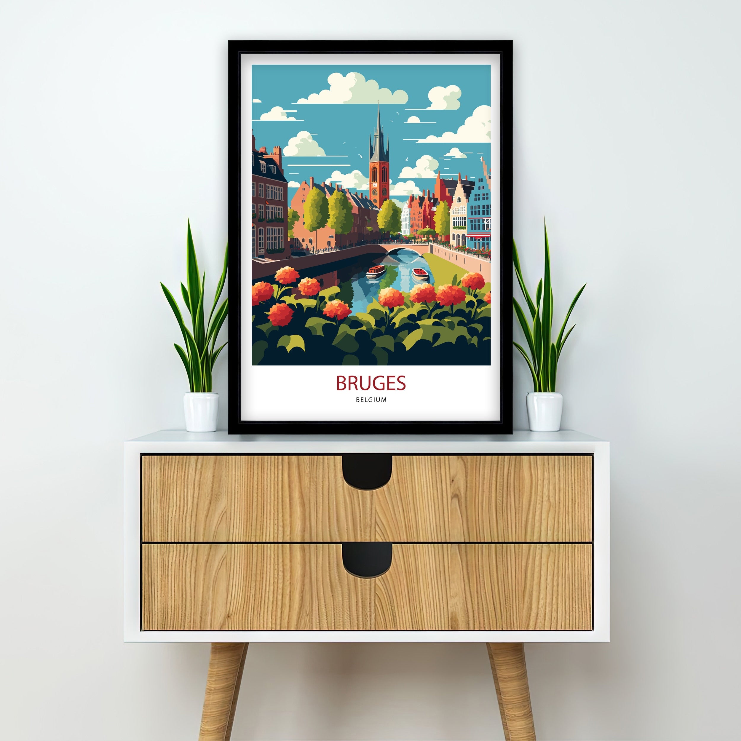Bruges Belgium Travel Poster, European City Art Print