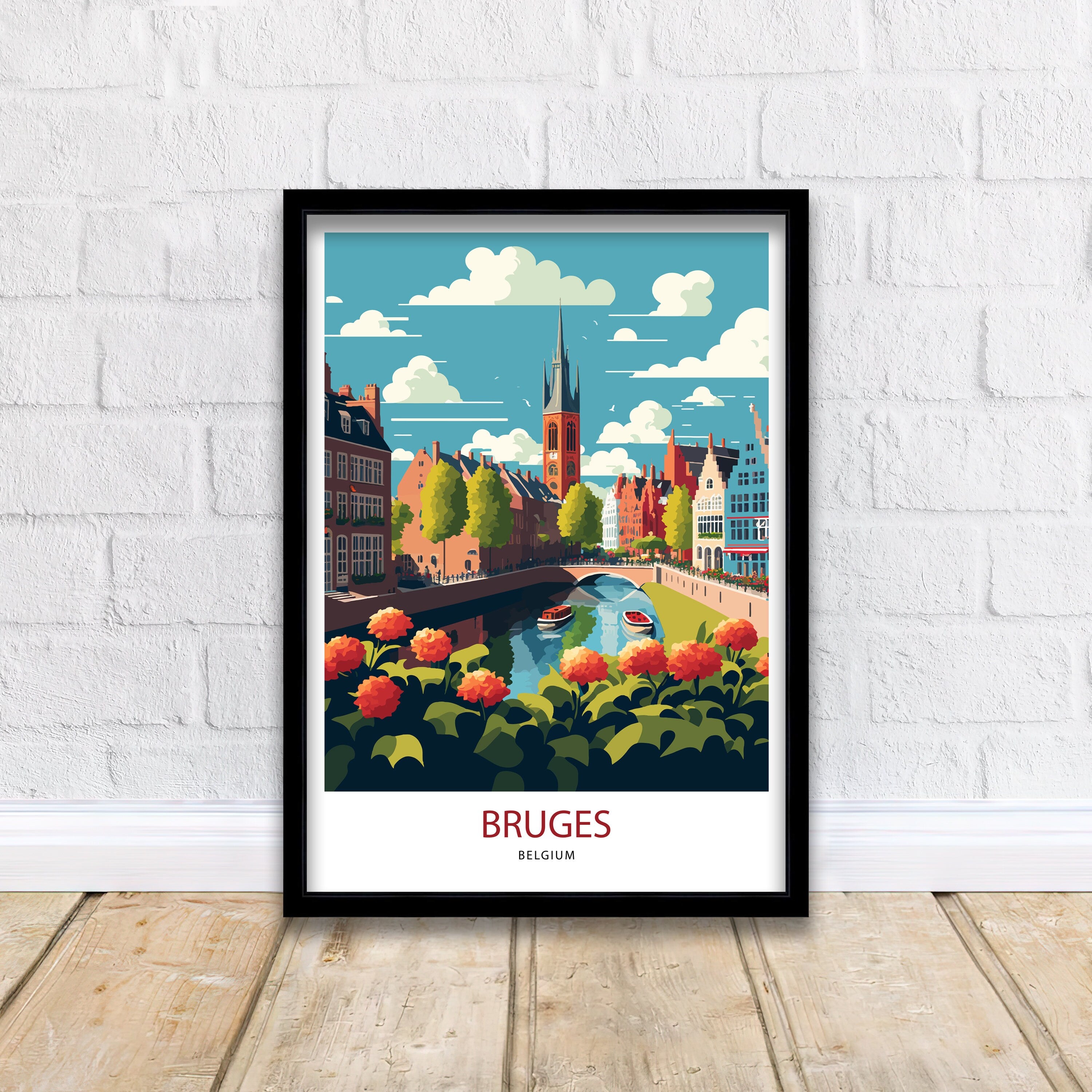 Bruges Belgium Travel Poster, European City Art Print