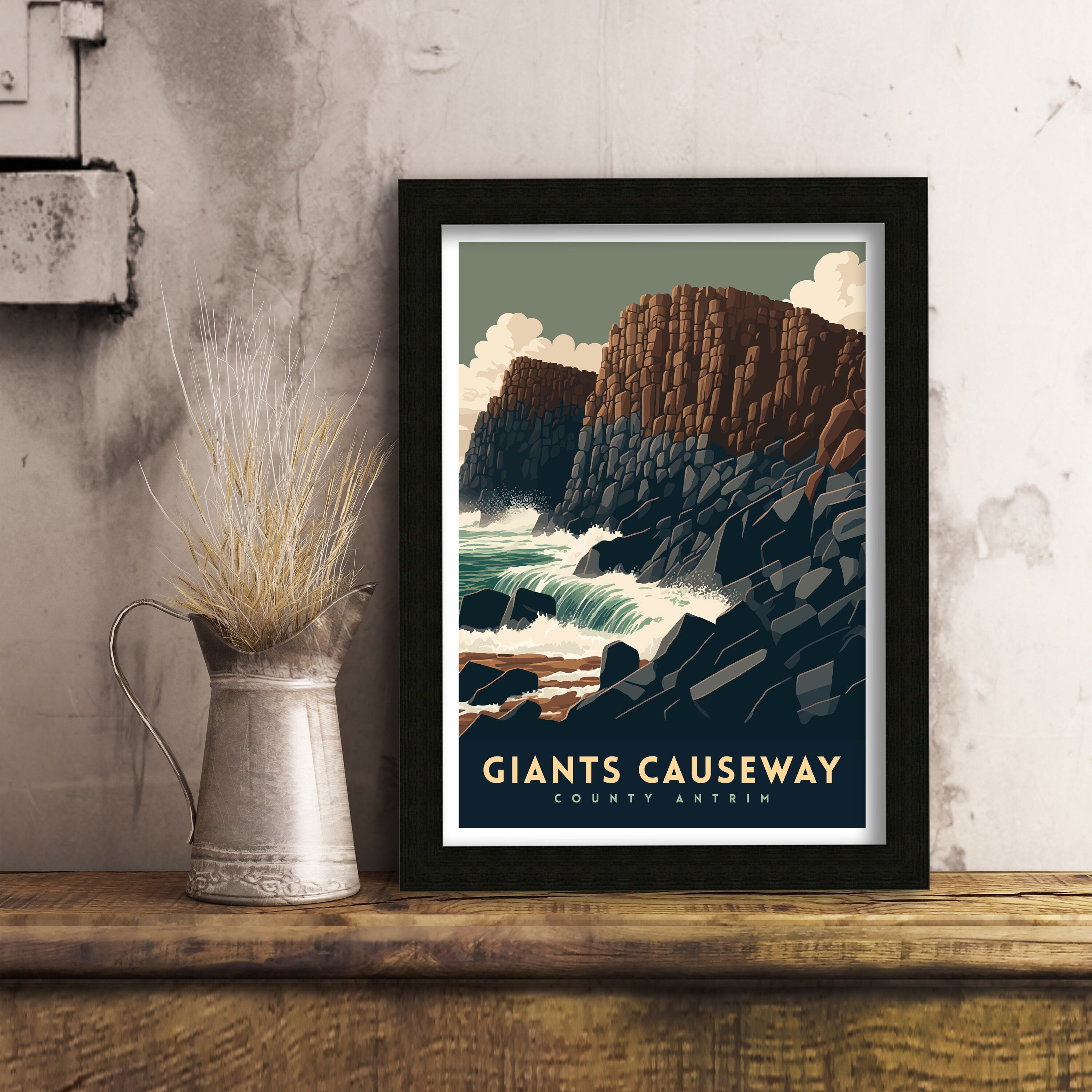 Giants Causeway Travel Poster | Northern Ireland Coast Art Print