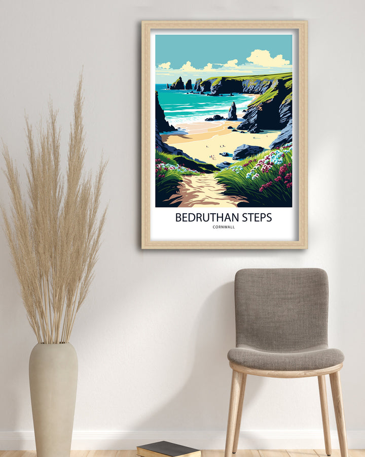 Bedruthan Steps, Cornwall Travel Poster, Art Poster , Wall Art, Art Poster