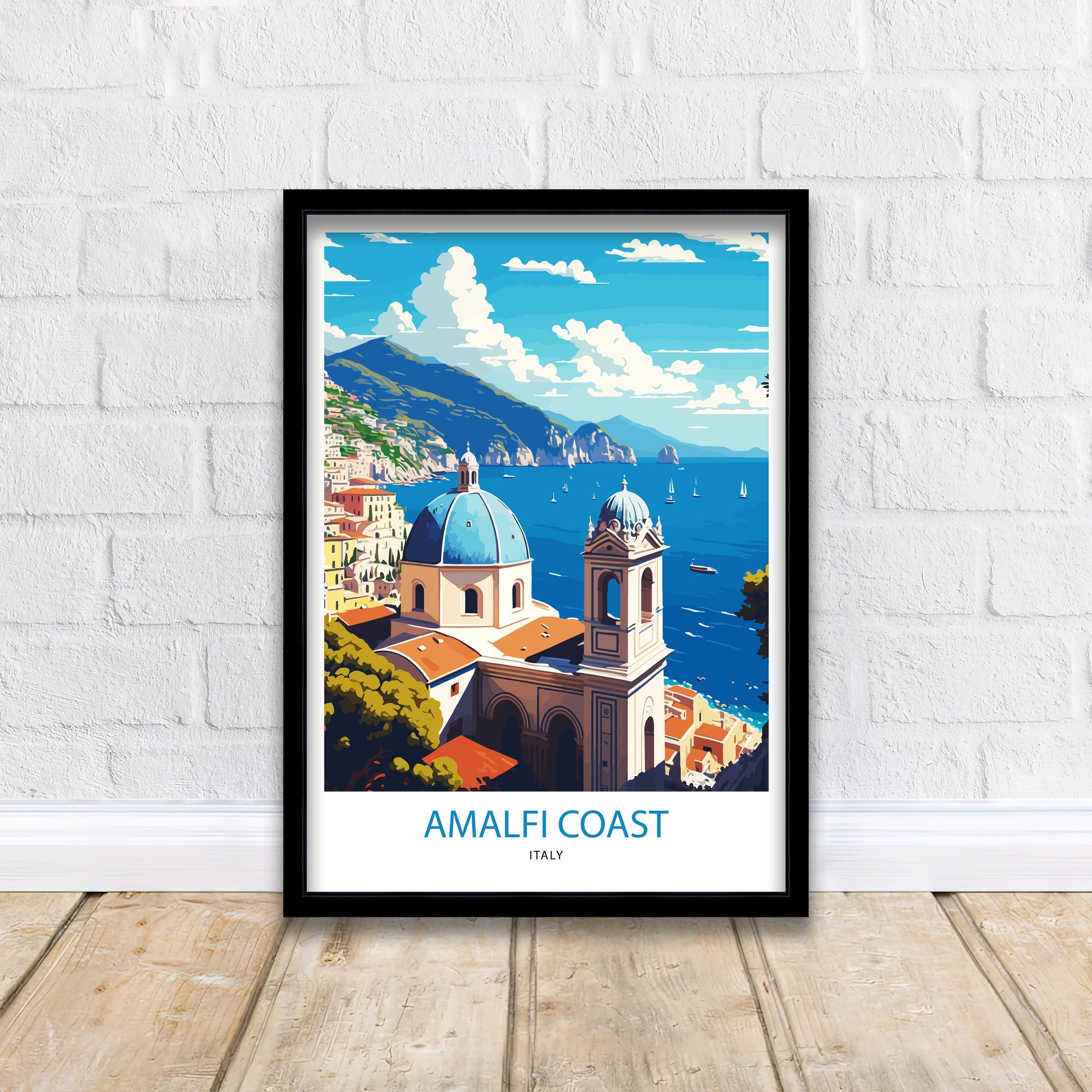 Amalfi Coast Italy Travel Poster Print, Coastal Wall Art