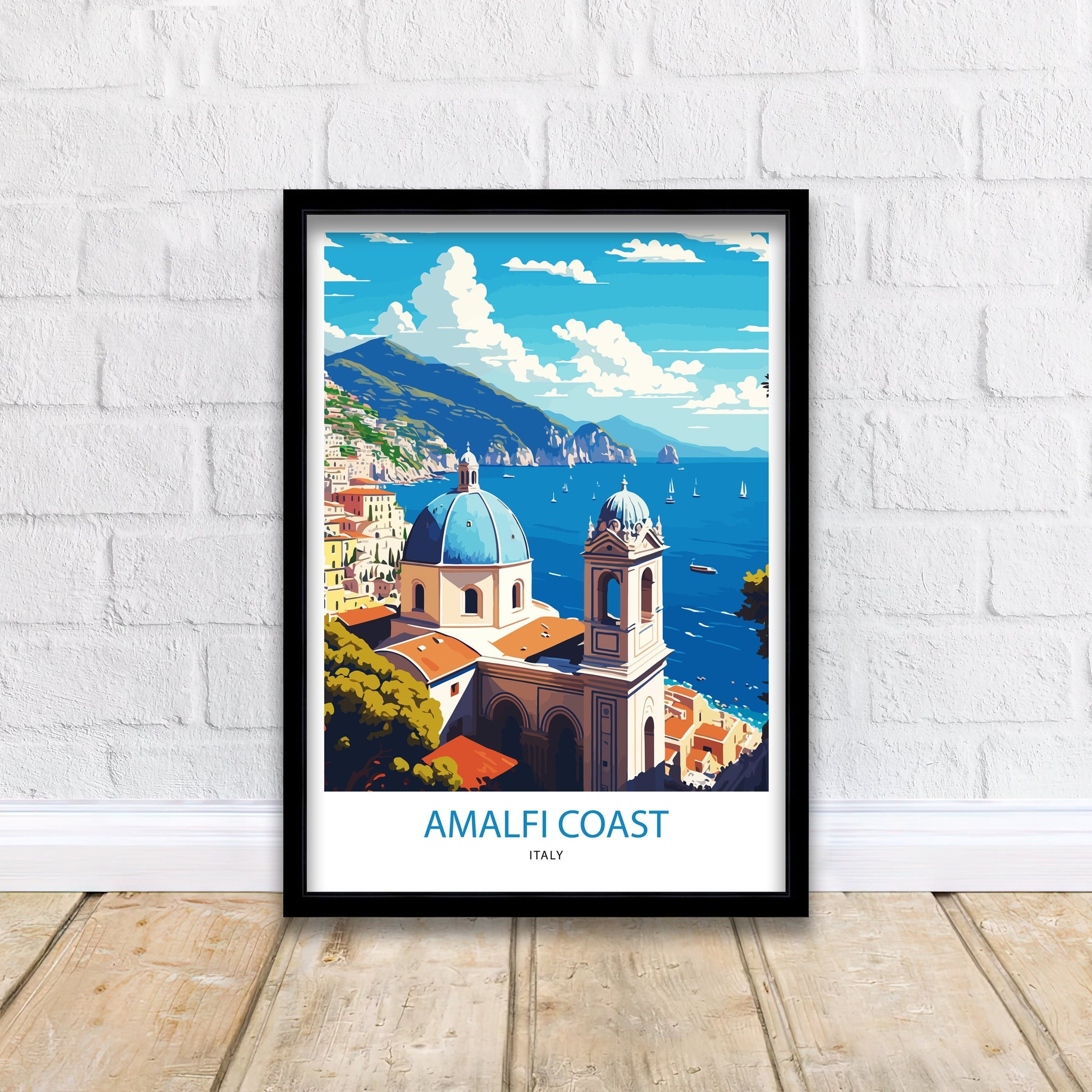 Amalfi Coast Italy Travel Poster Print, Coastal Wall Art