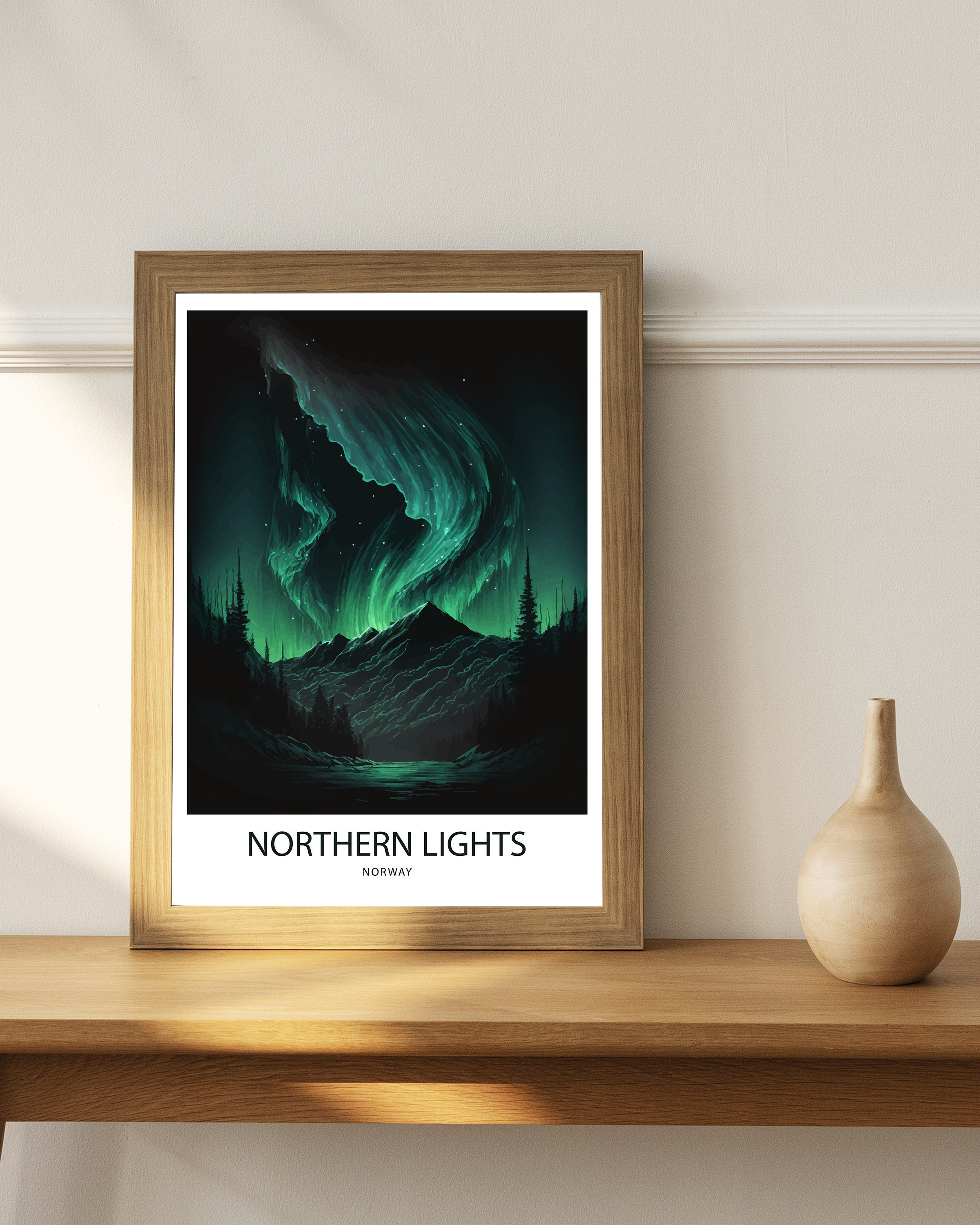 Northern Lights Art Print | Aurora Borealis Travel Poster
