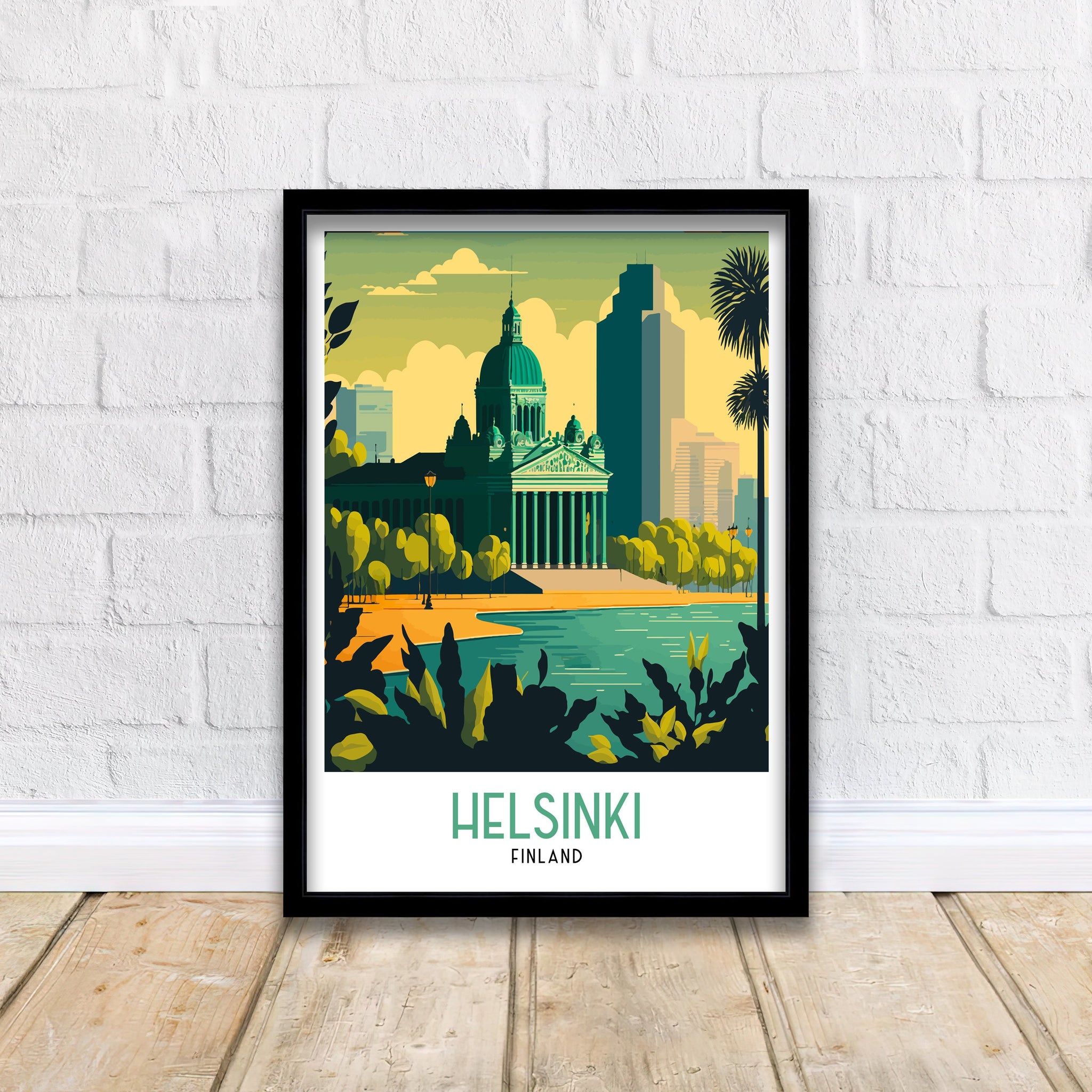 Helsinki Finland Travel Poster | Colorful Cityscape Art Print