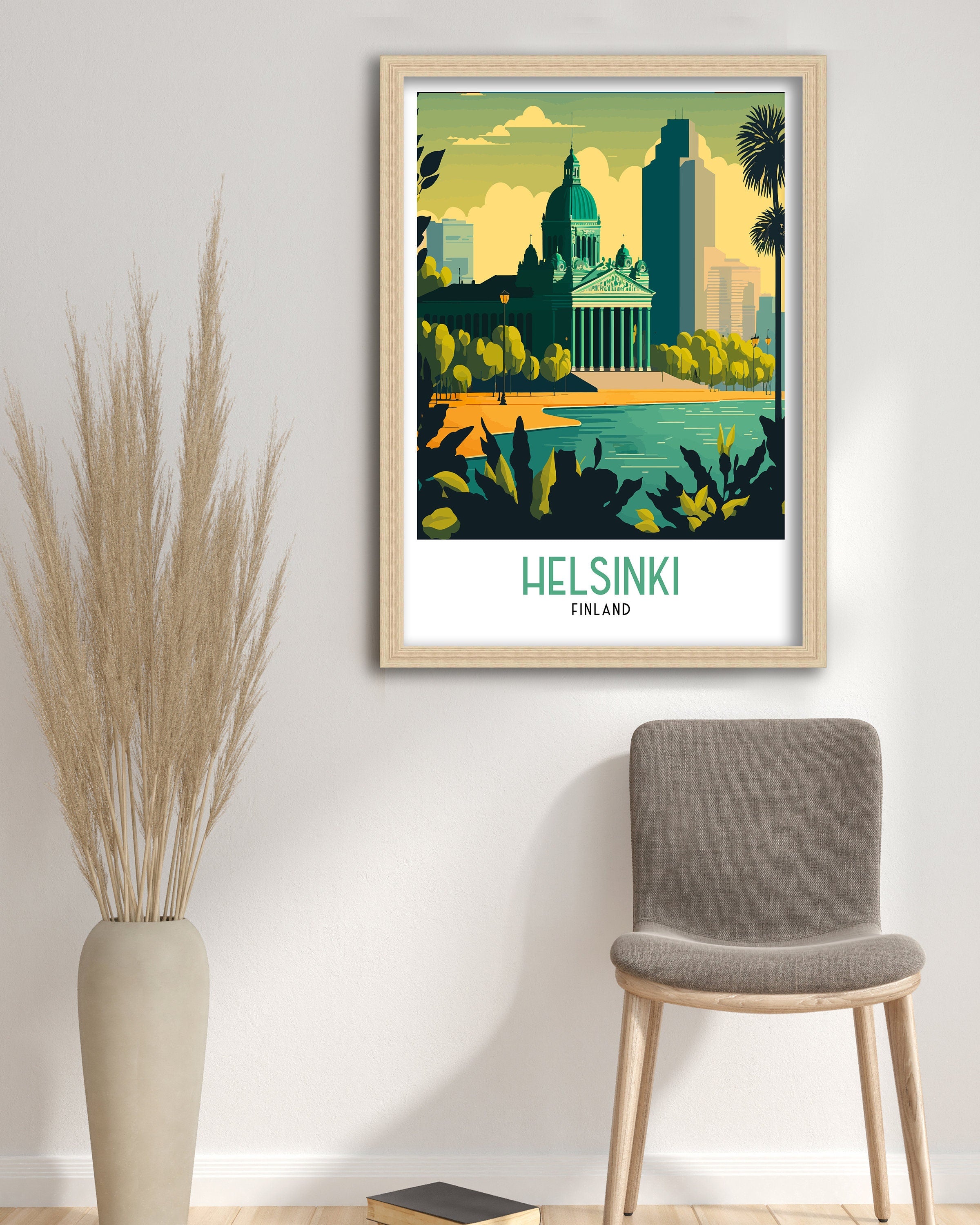 Helsinki Finland Travel Poster | Colorful Cityscape Art Print