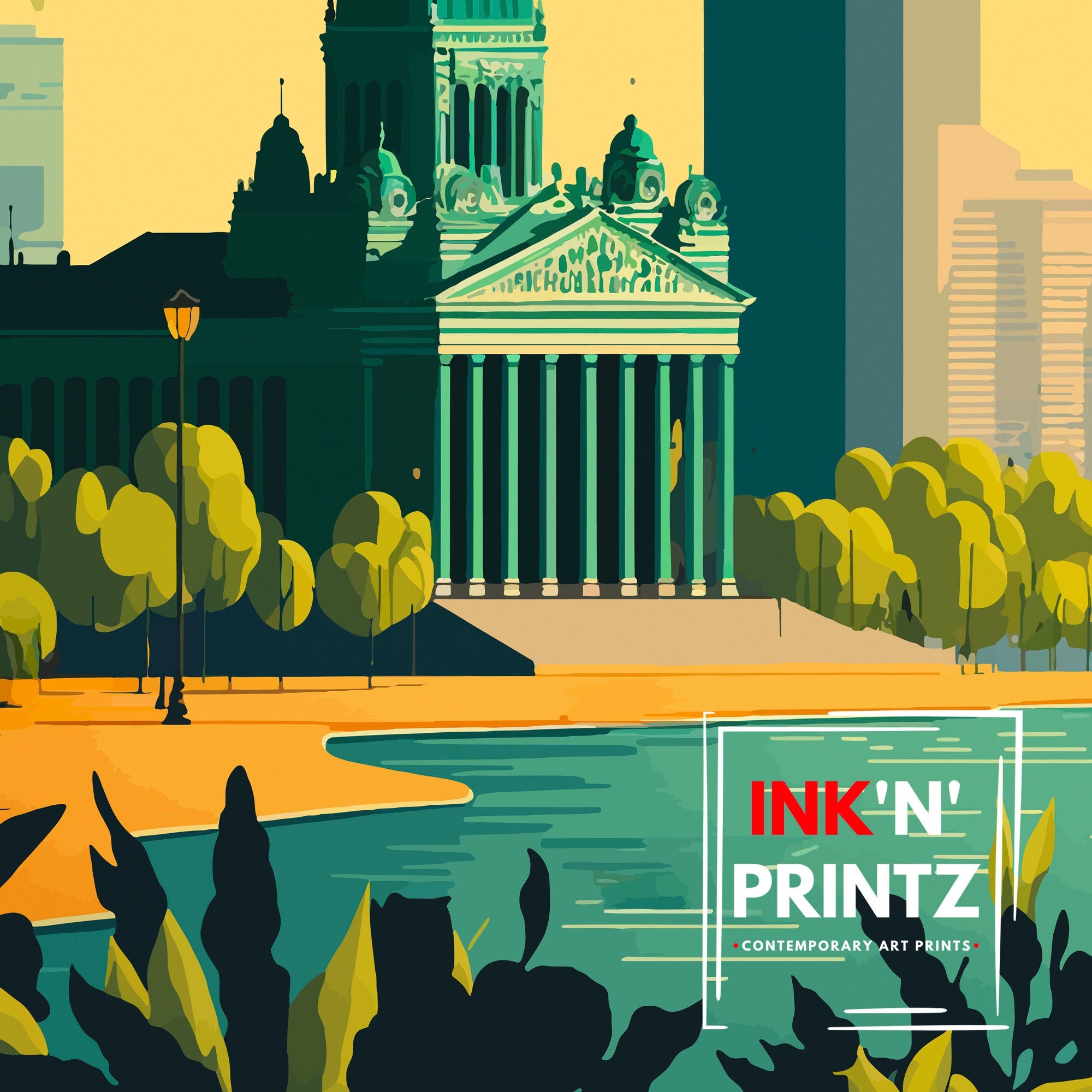 Helsinki Finland Travel Poster | Colorful Cityscape Art Print