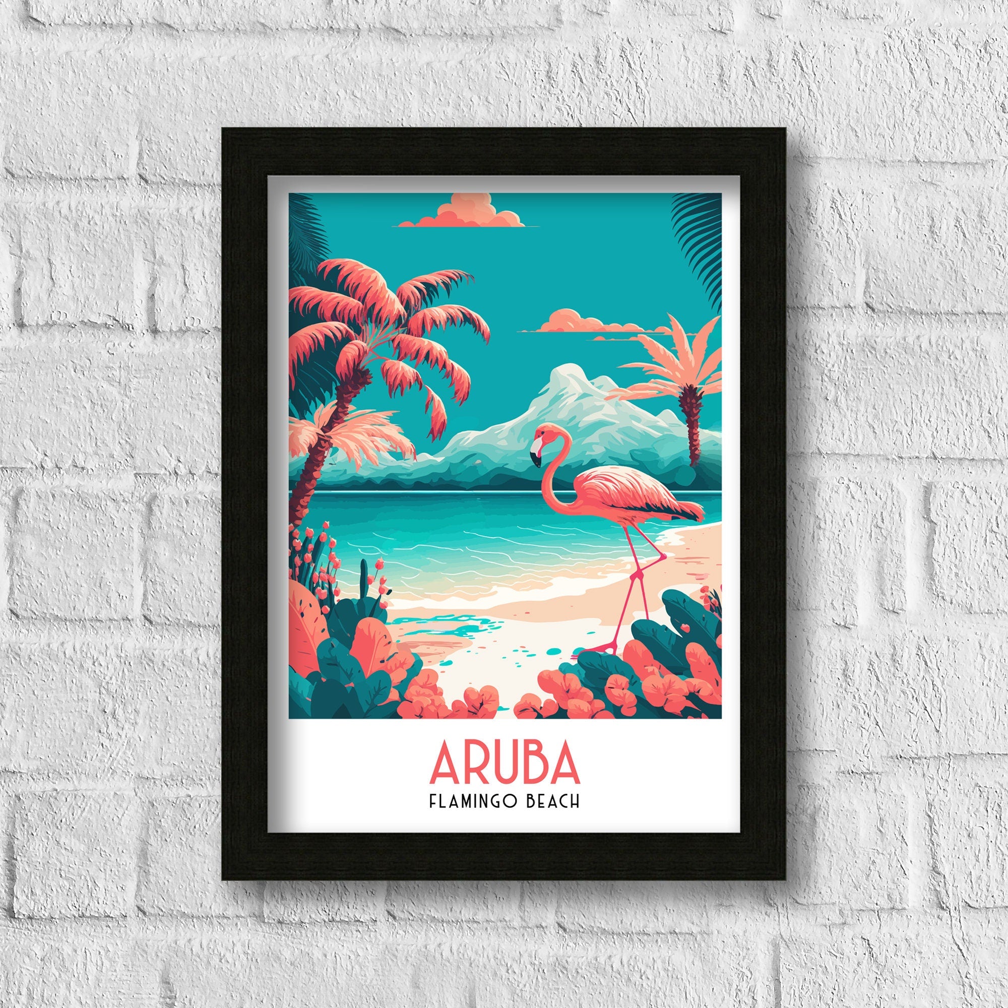 Aruba Flamingo Beach Print | Tropical Island Wall Art