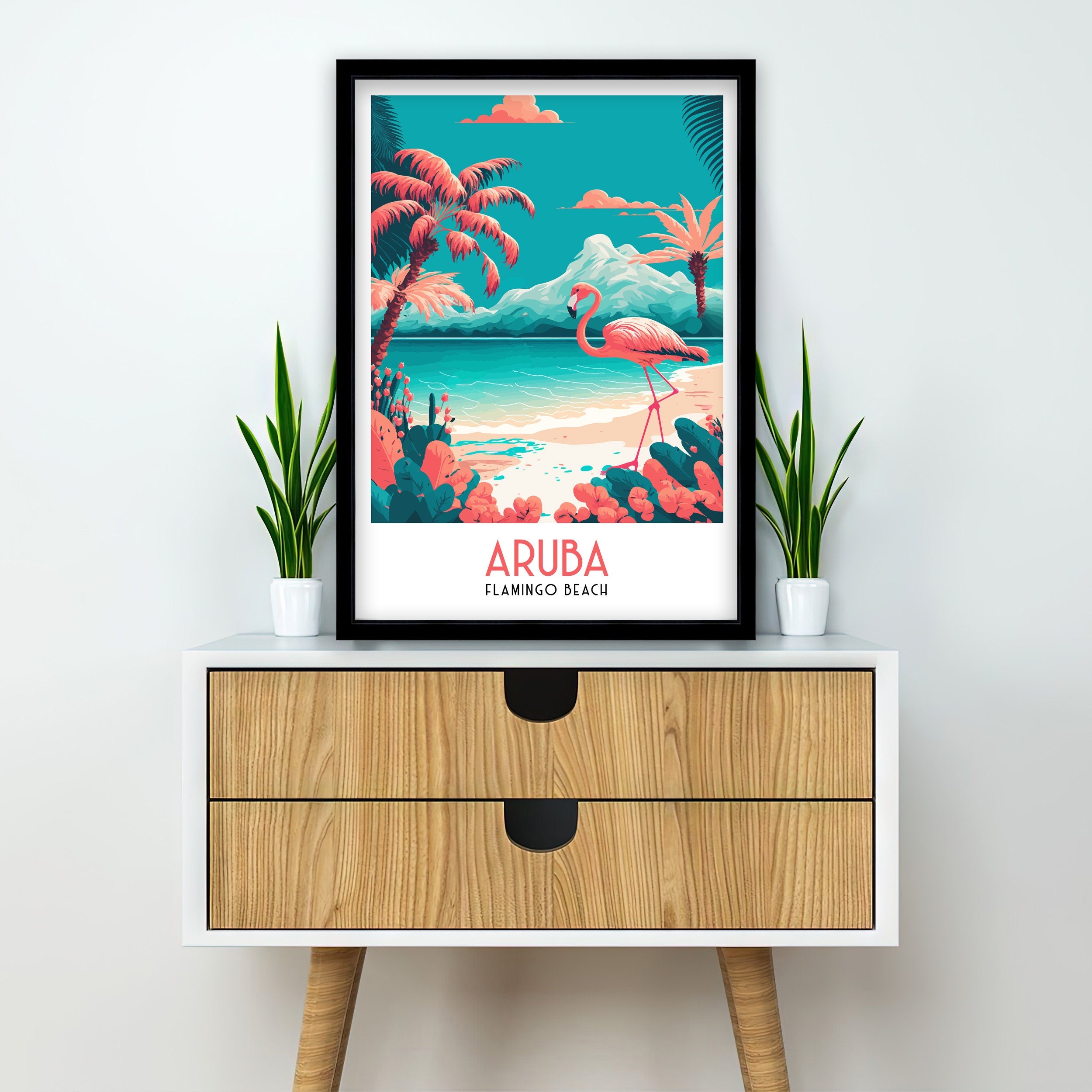 Aruba Flamingo Beach Print | Tropical Island Wall Art