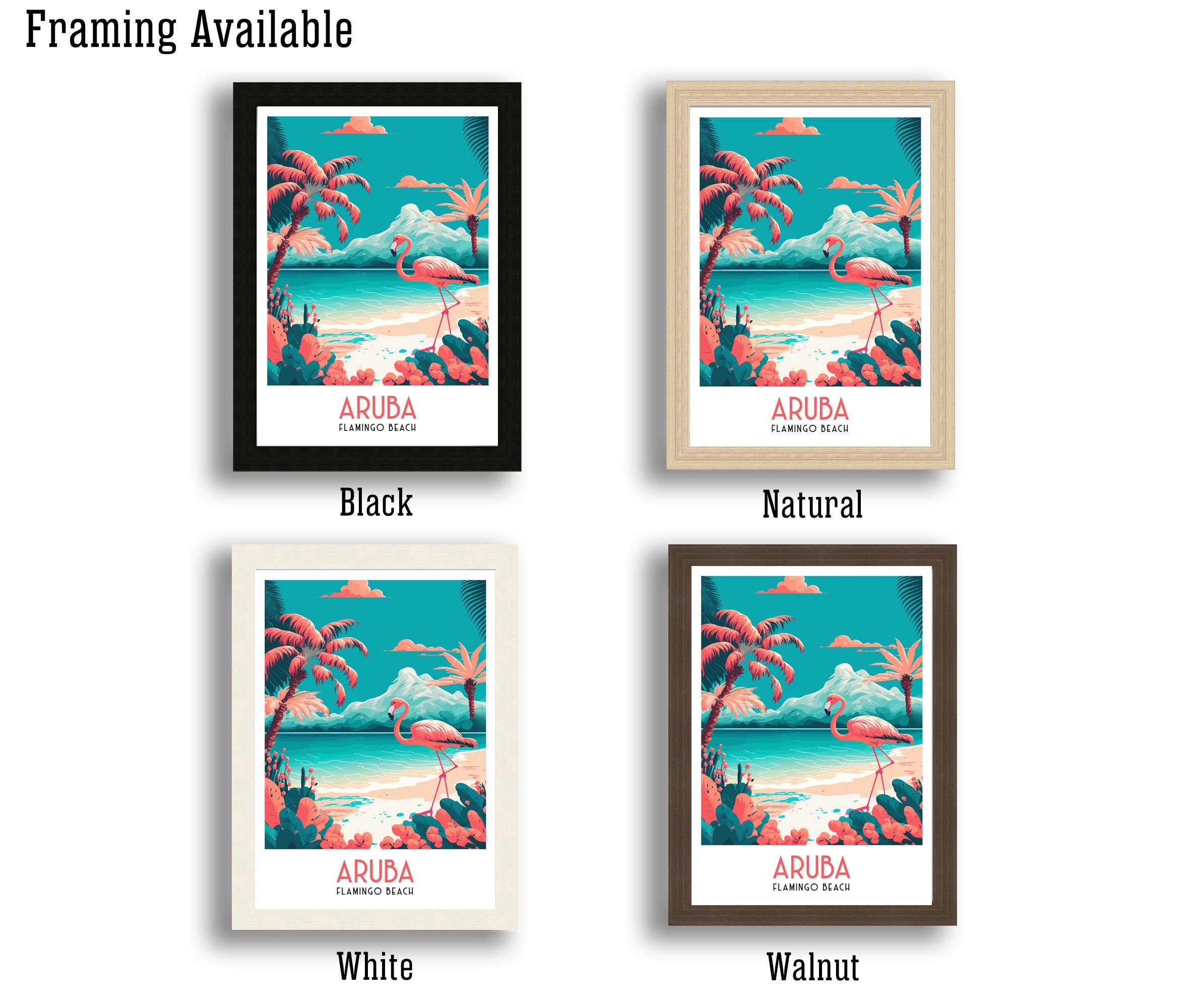 Aruba Flamingo Beach Print | Tropical Island Wall Art