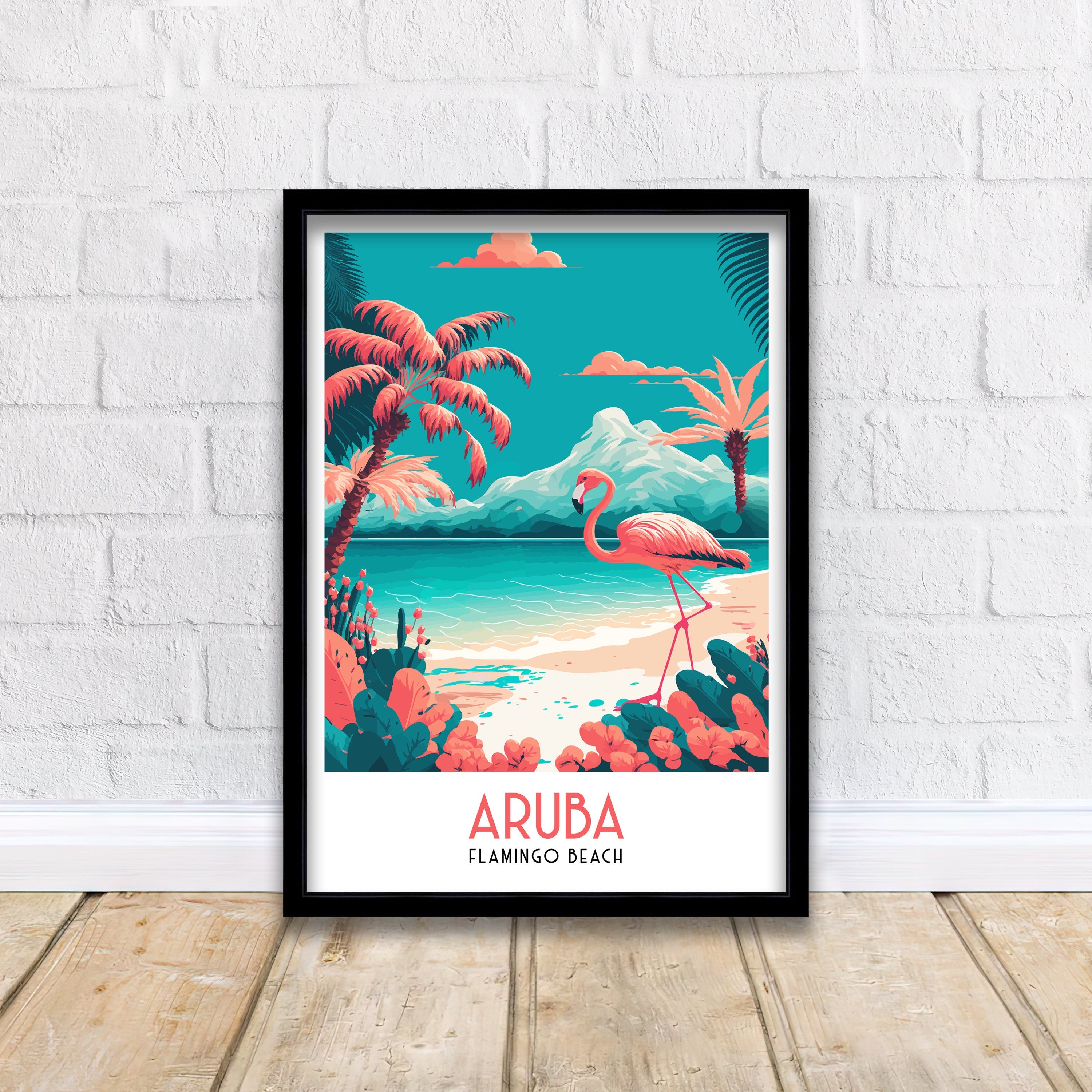 Aruba Flamingo Beach Print | Tropical Island Wall Art