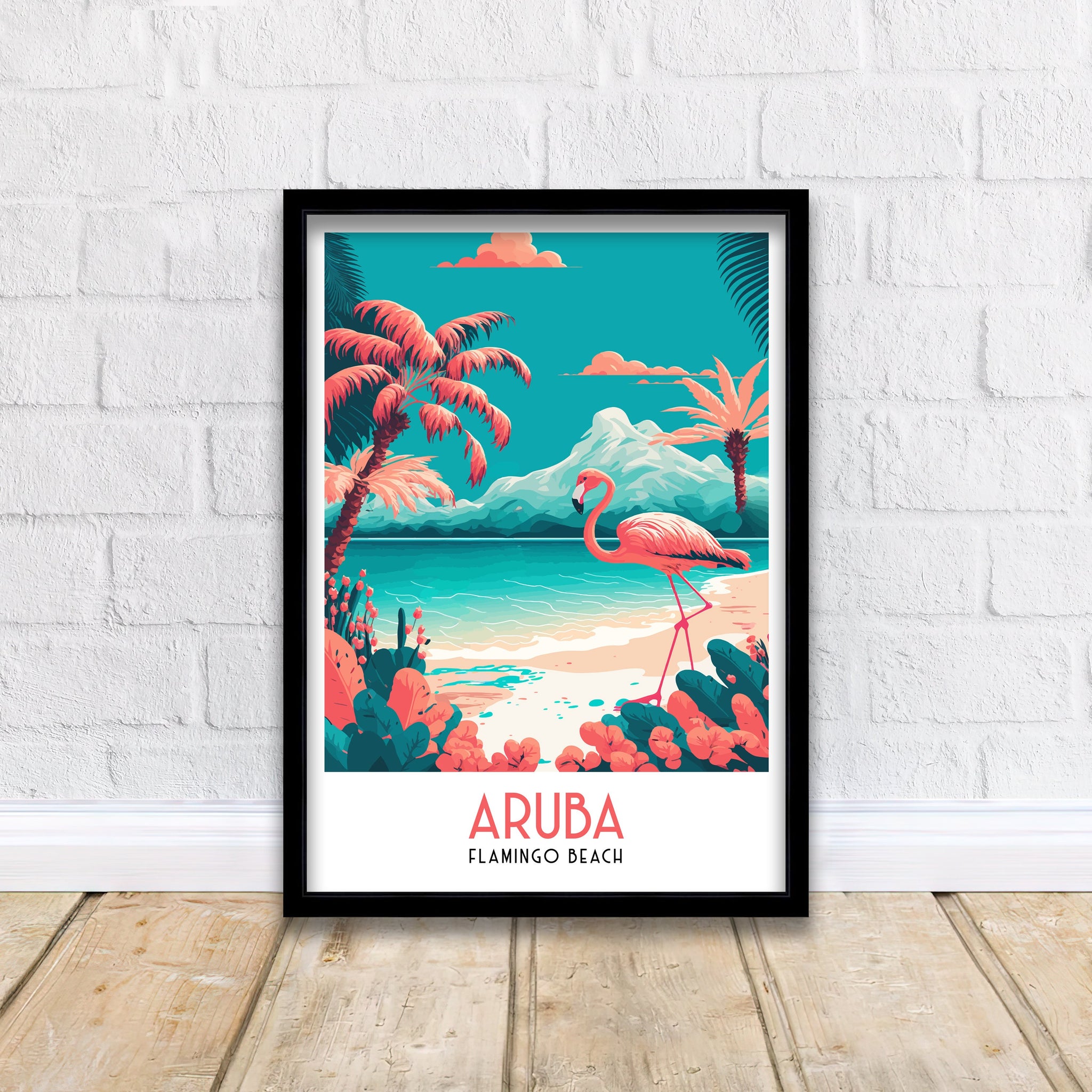 Aruba Flamingo Beach Print | Tropical Island Wall Art