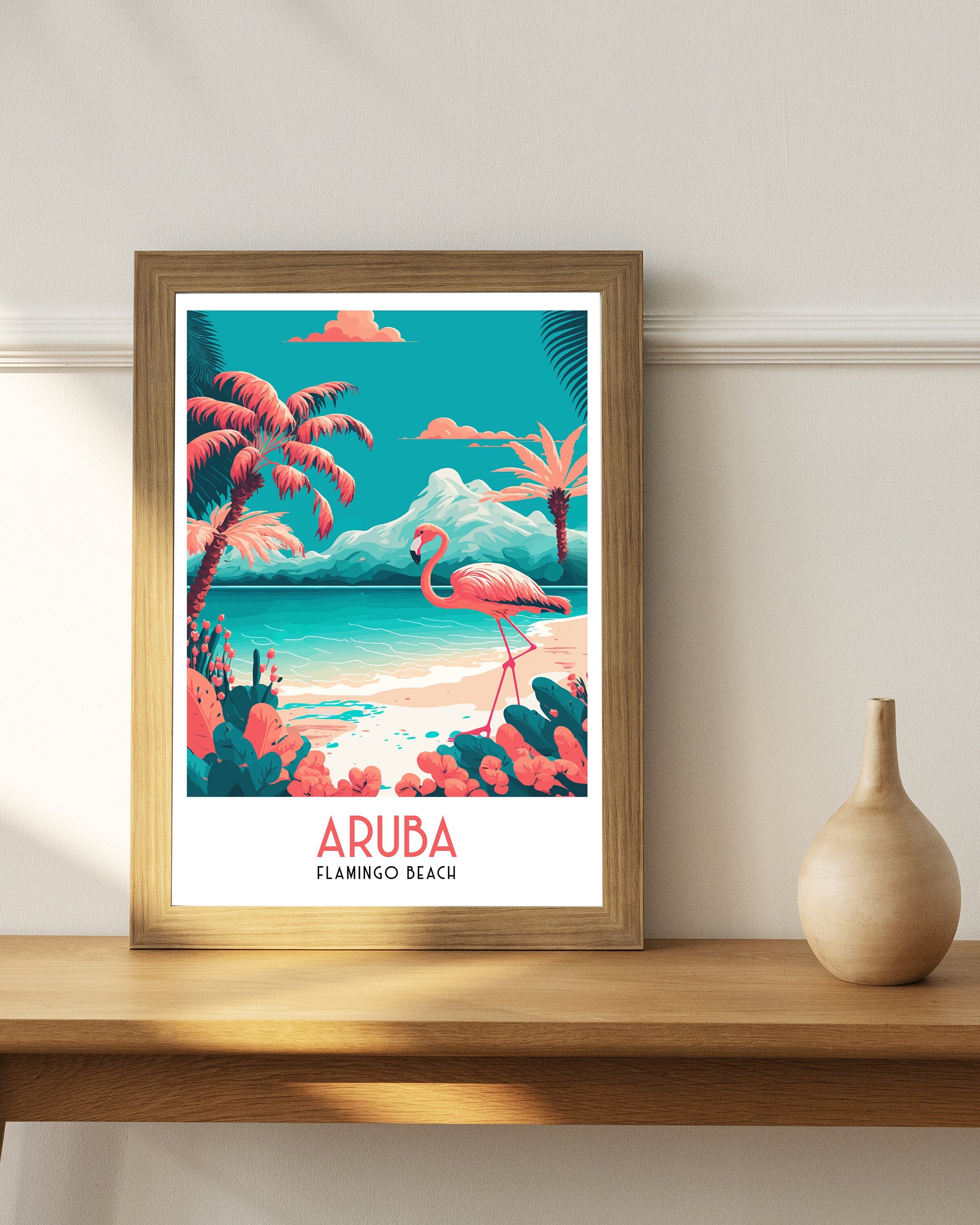 Aruba Flamingo Beach Print | Tropical Island Wall Art