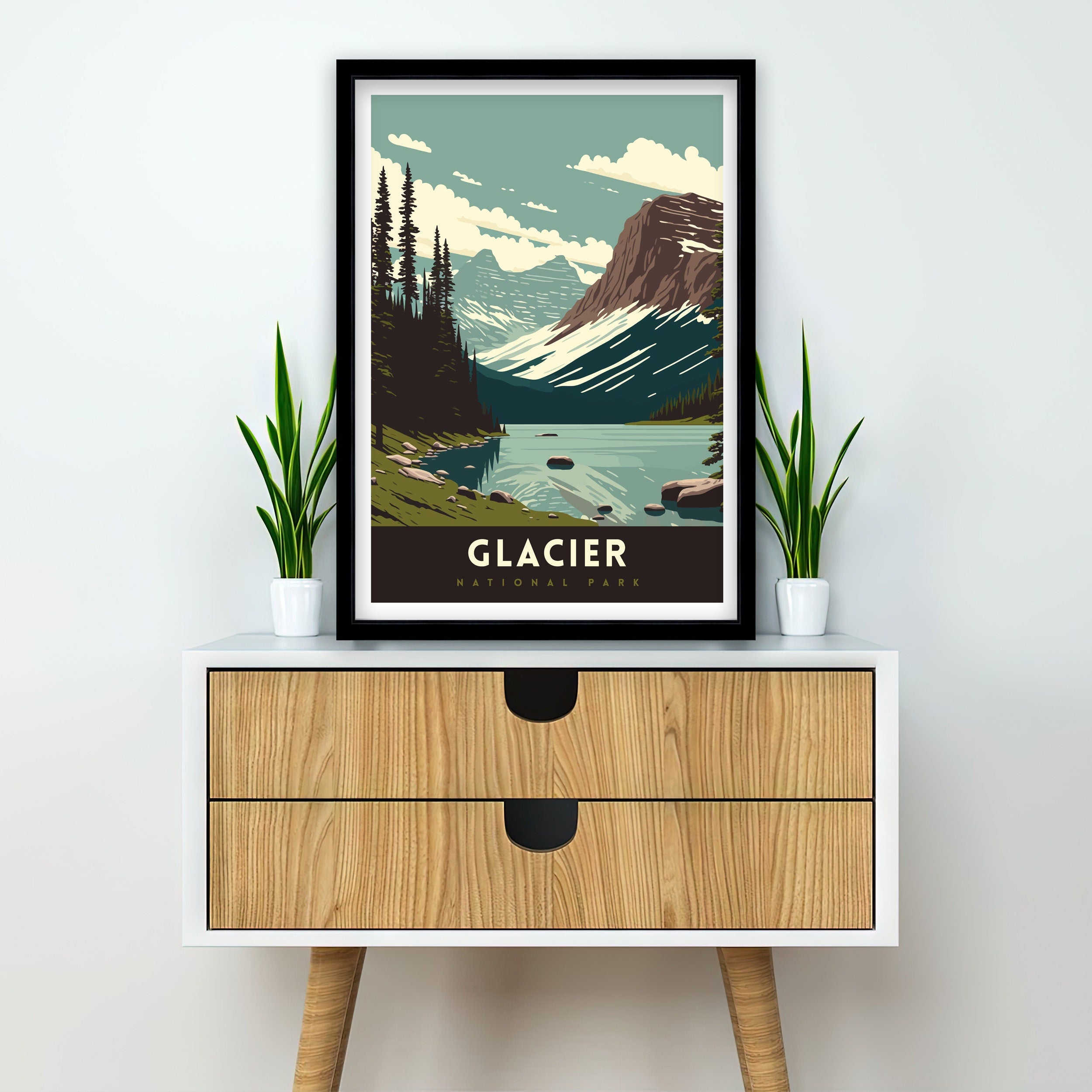Glacier National Park Travel Poster | Vintage Landscape Art Print