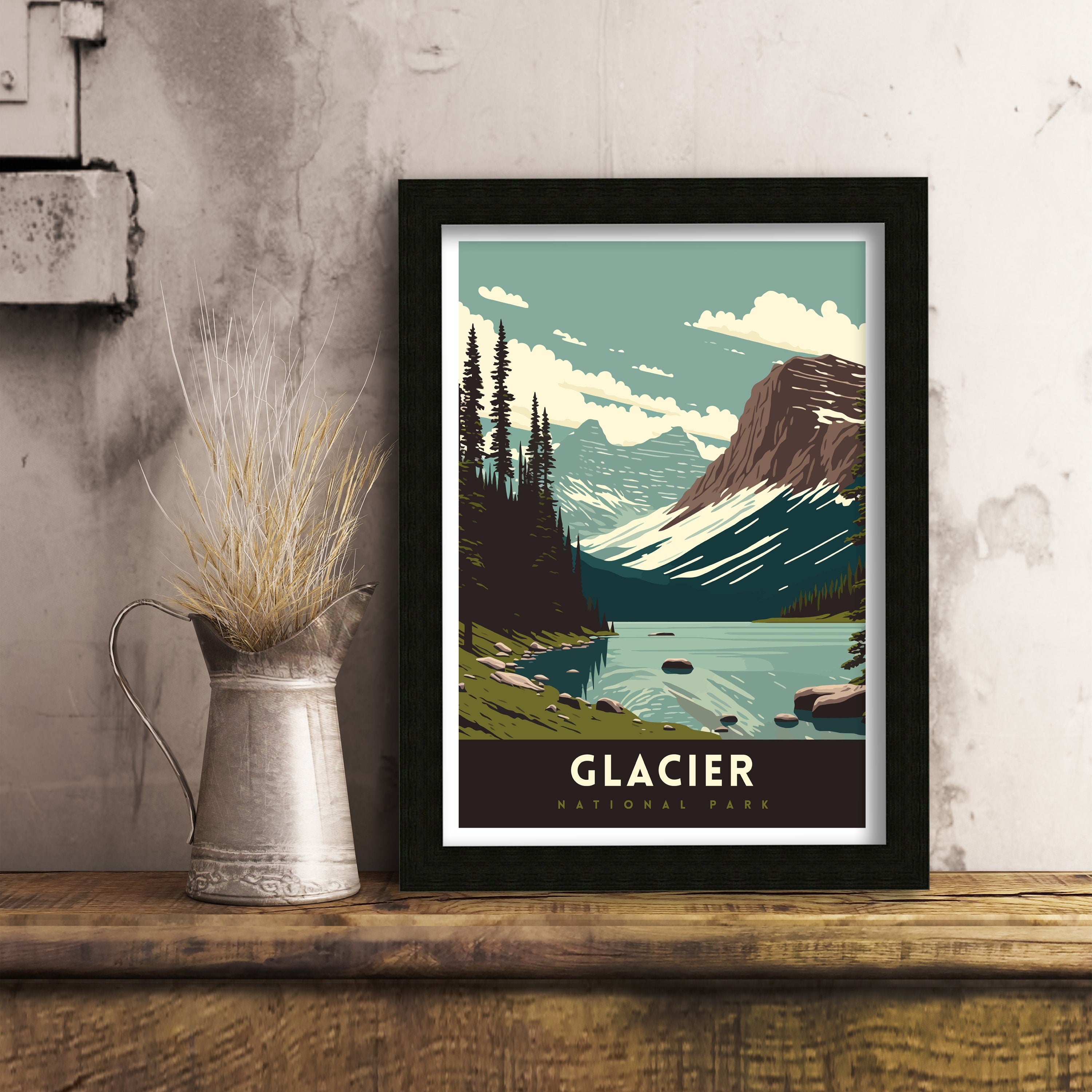 Glacier National Park Travel Poster | Vintage Landscape Art Print