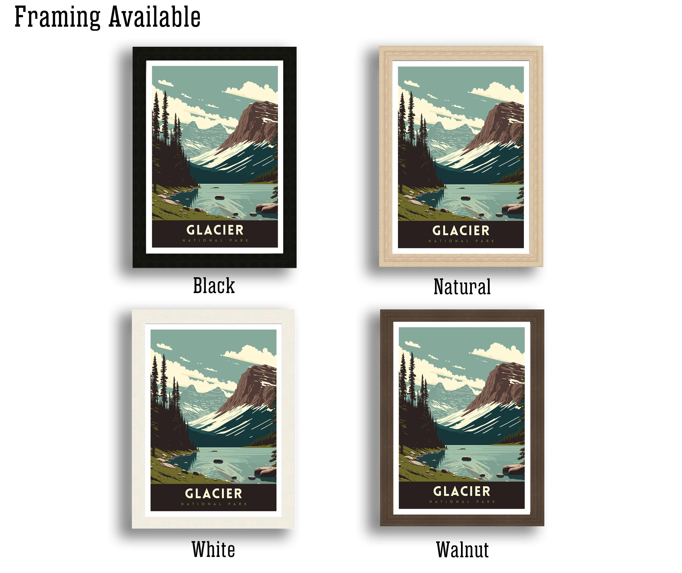 Glacier National Park Travel Poster | Vintage Landscape Art Print