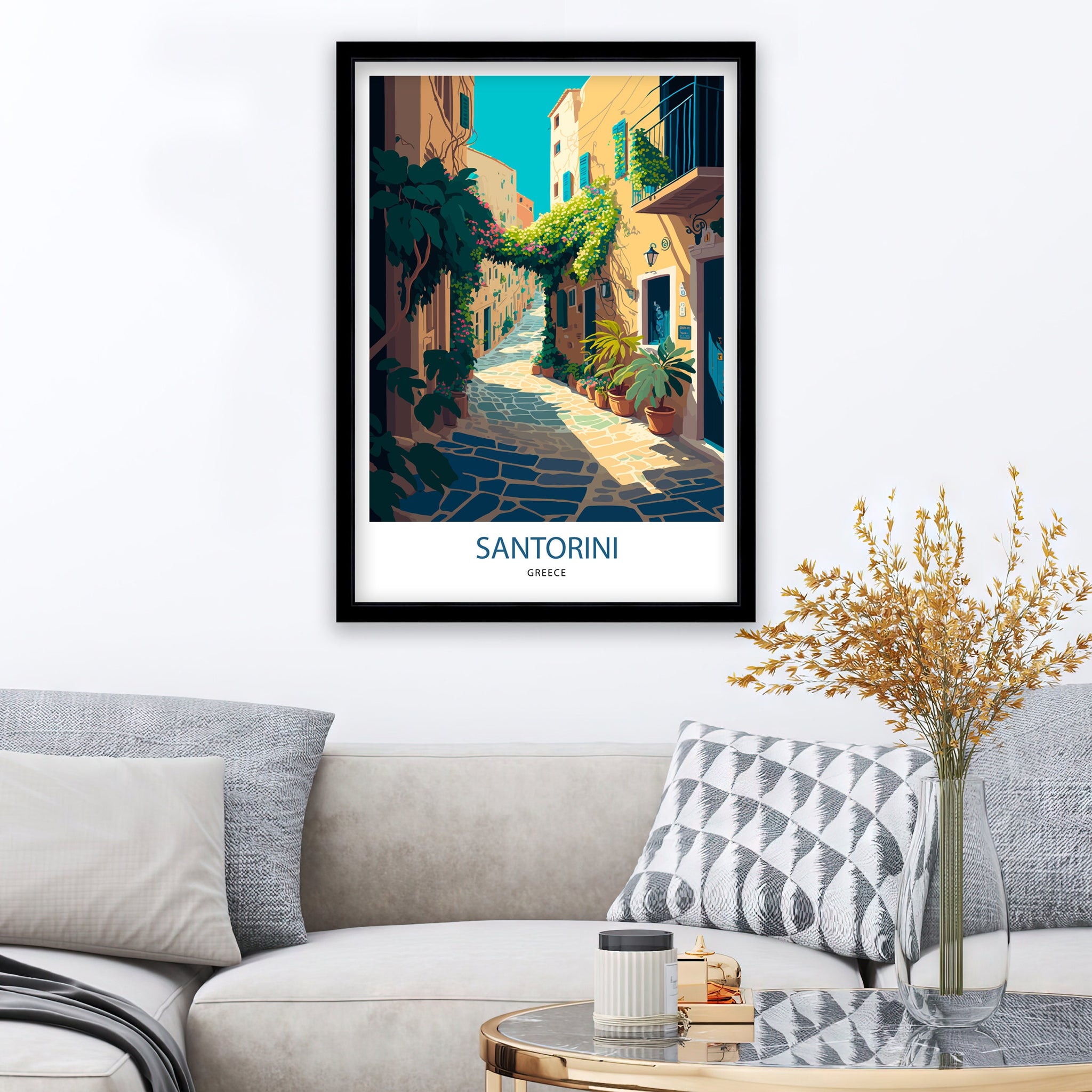 Santorini Greece Art Print, Mediterranean Travel Poster