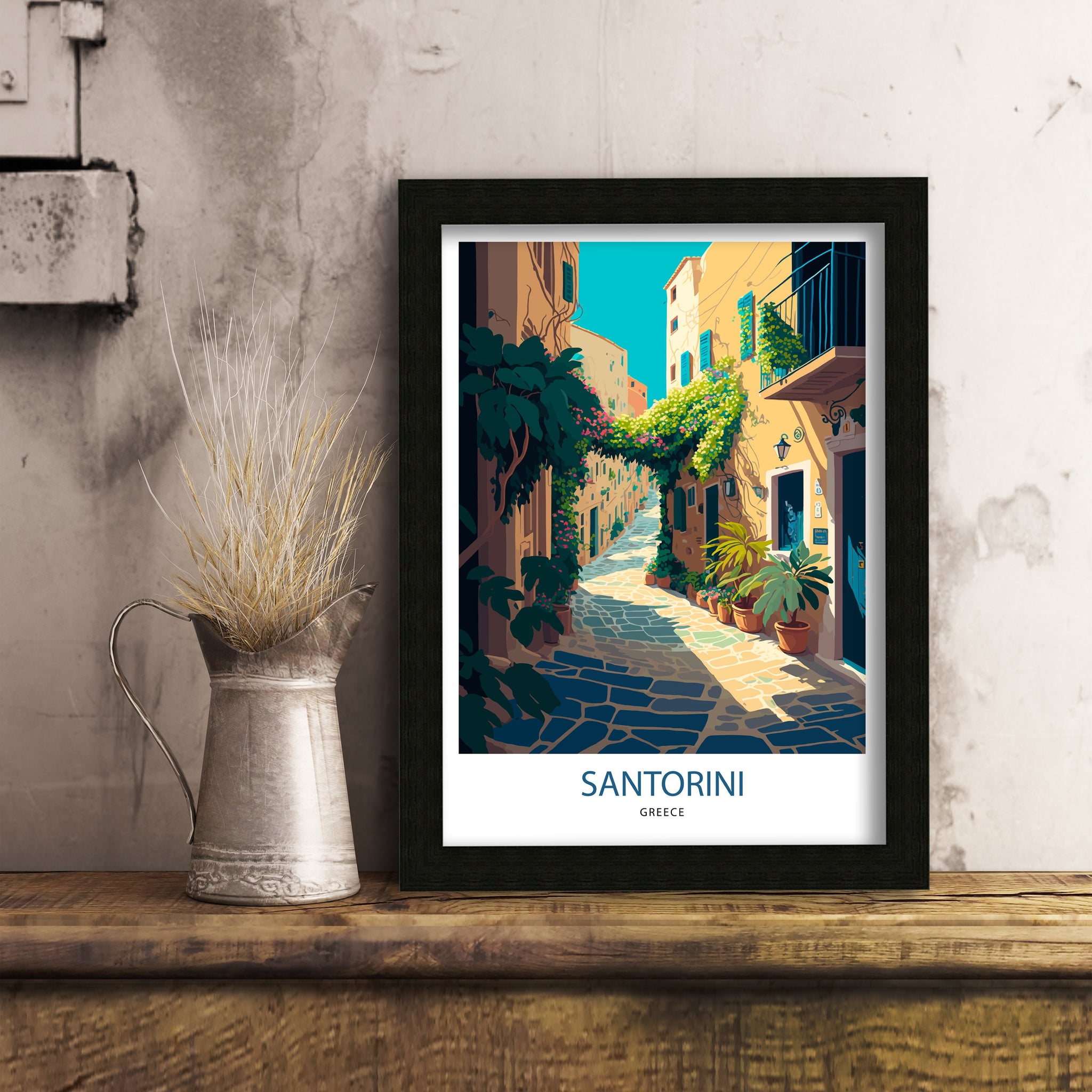 Santorini Greece Art Print, Mediterranean Travel Poster