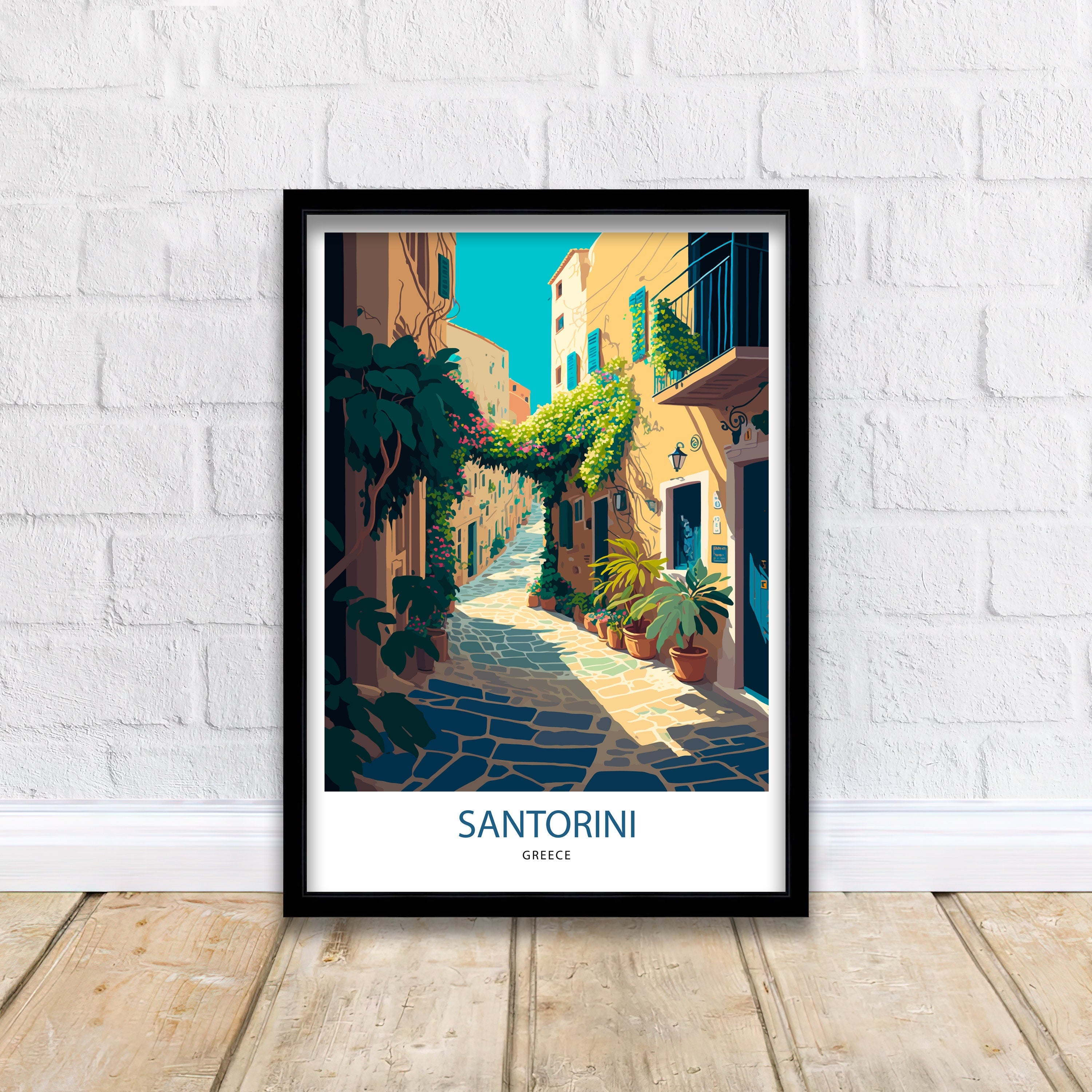 Santorini Greece Art Print, Mediterranean Travel Poster