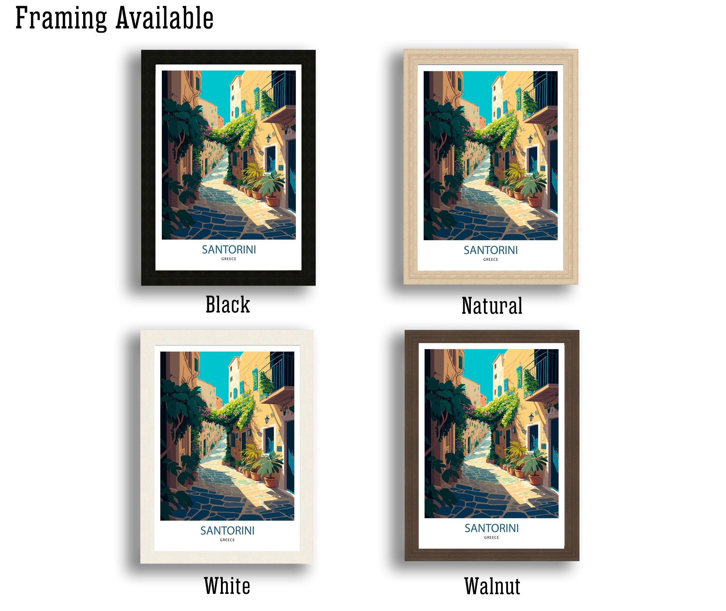 Santorini Greece Art Print, Mediterranean Travel Poster