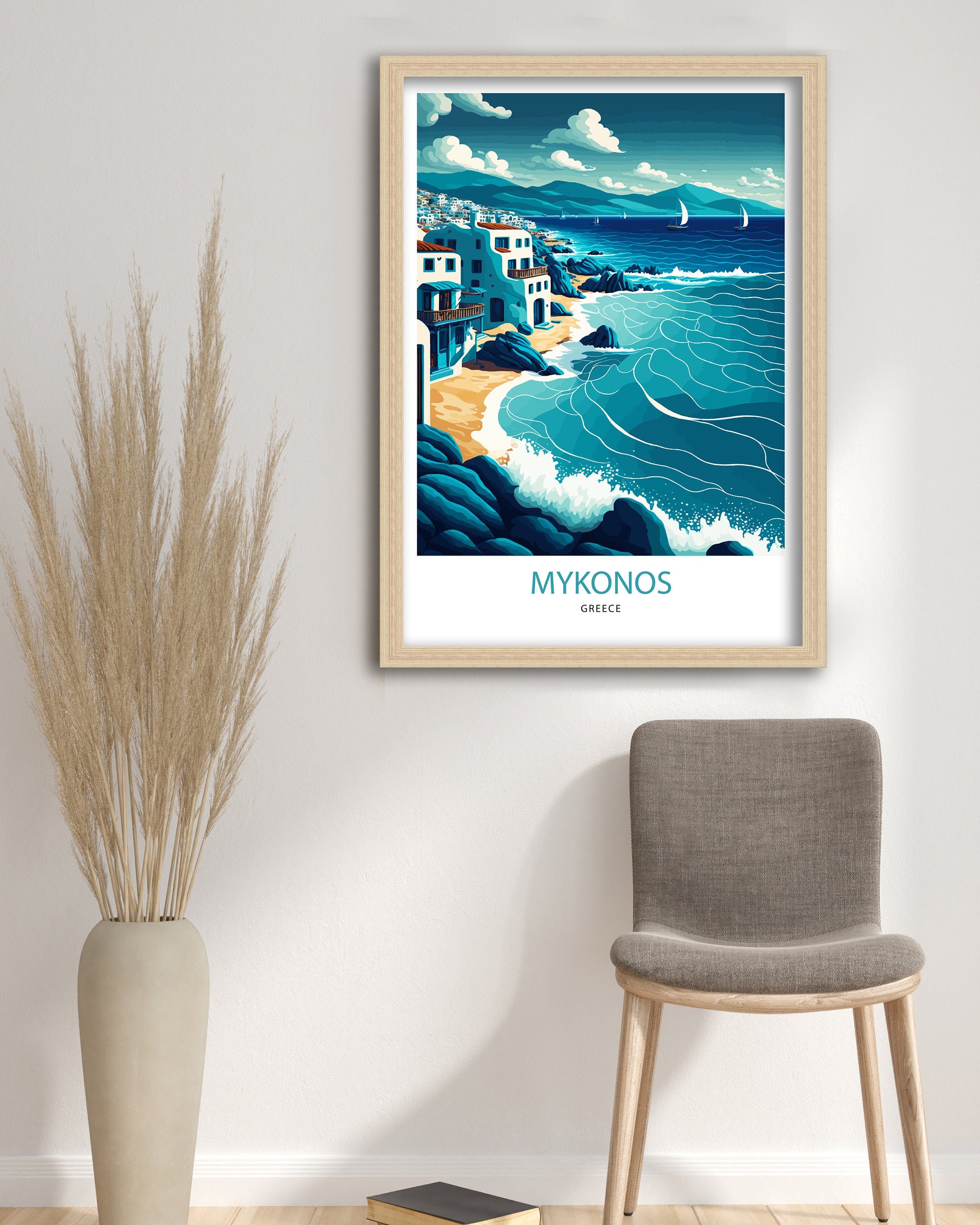 Mykonos Coastal Art Print | Vibrant Greece Travel Poster