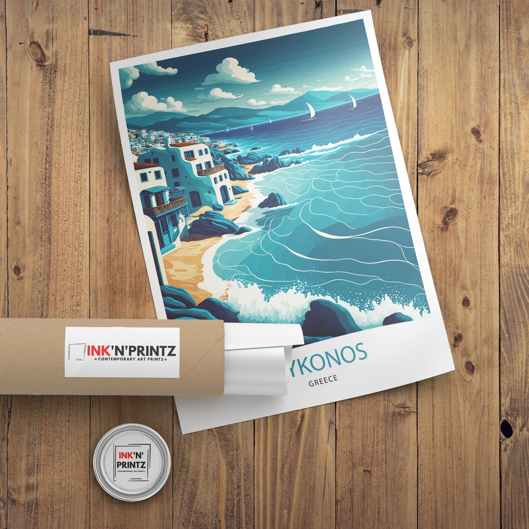 Mykonos Coastal Art Print | Vibrant Greece Travel Poster