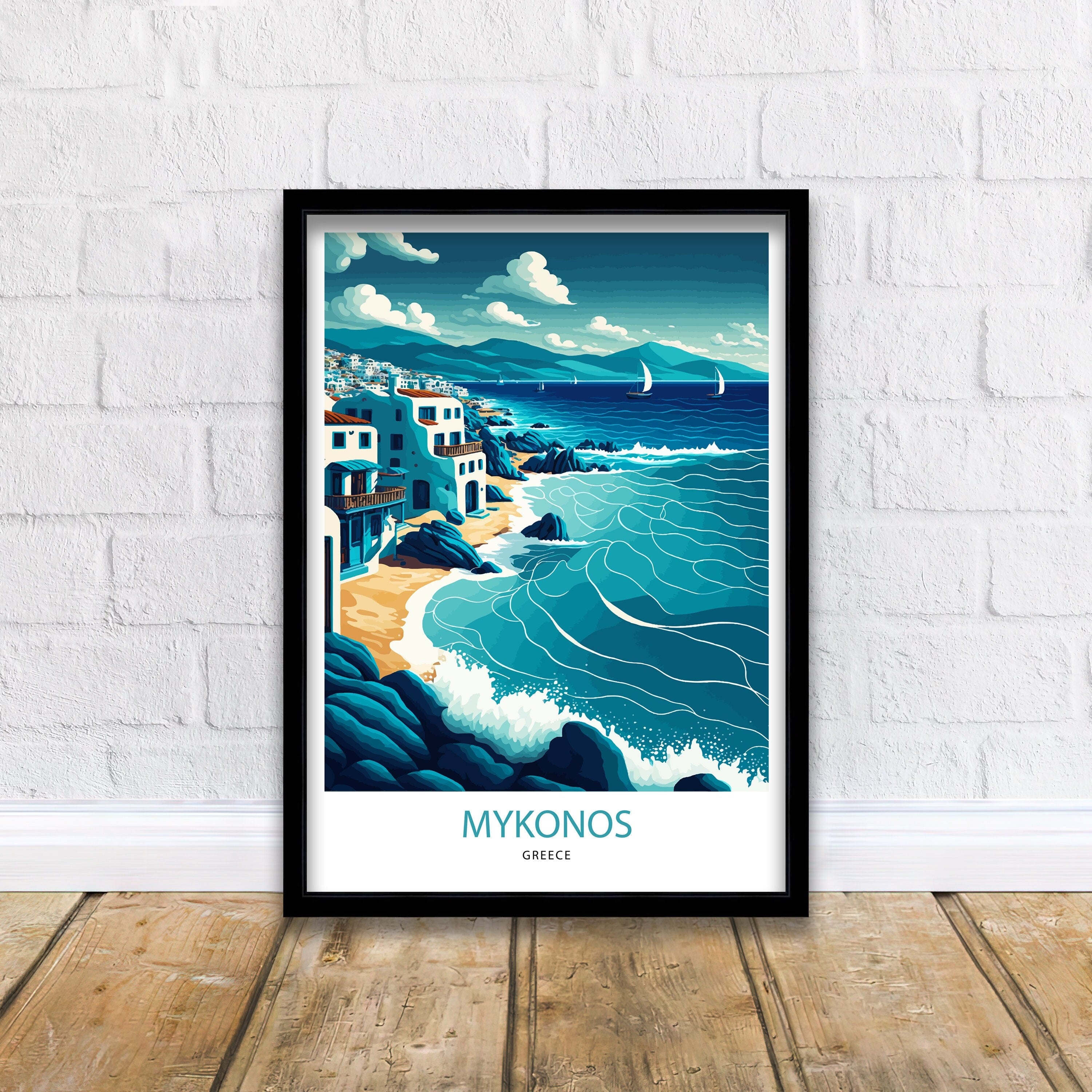Mykonos Coastal Art Print | Vibrant Greece Travel Poster