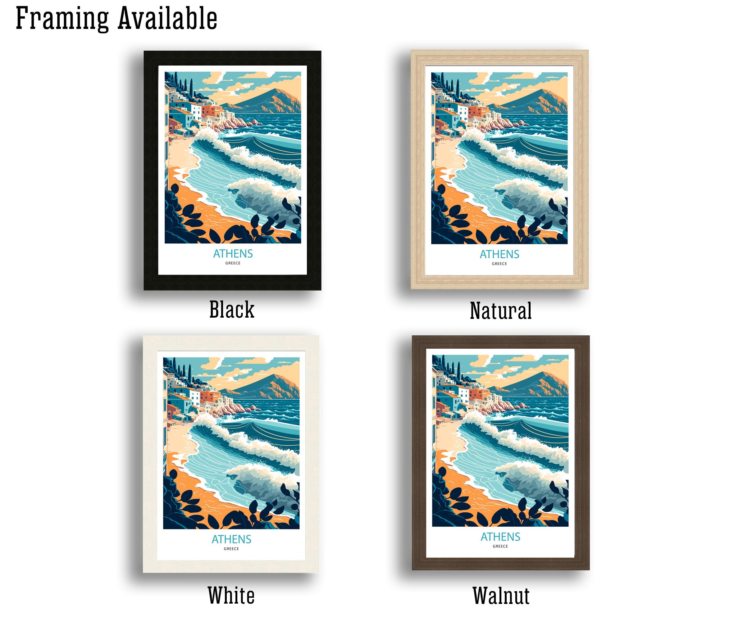 Athens Greece Travel Poster | Beach, Coastal Art Print