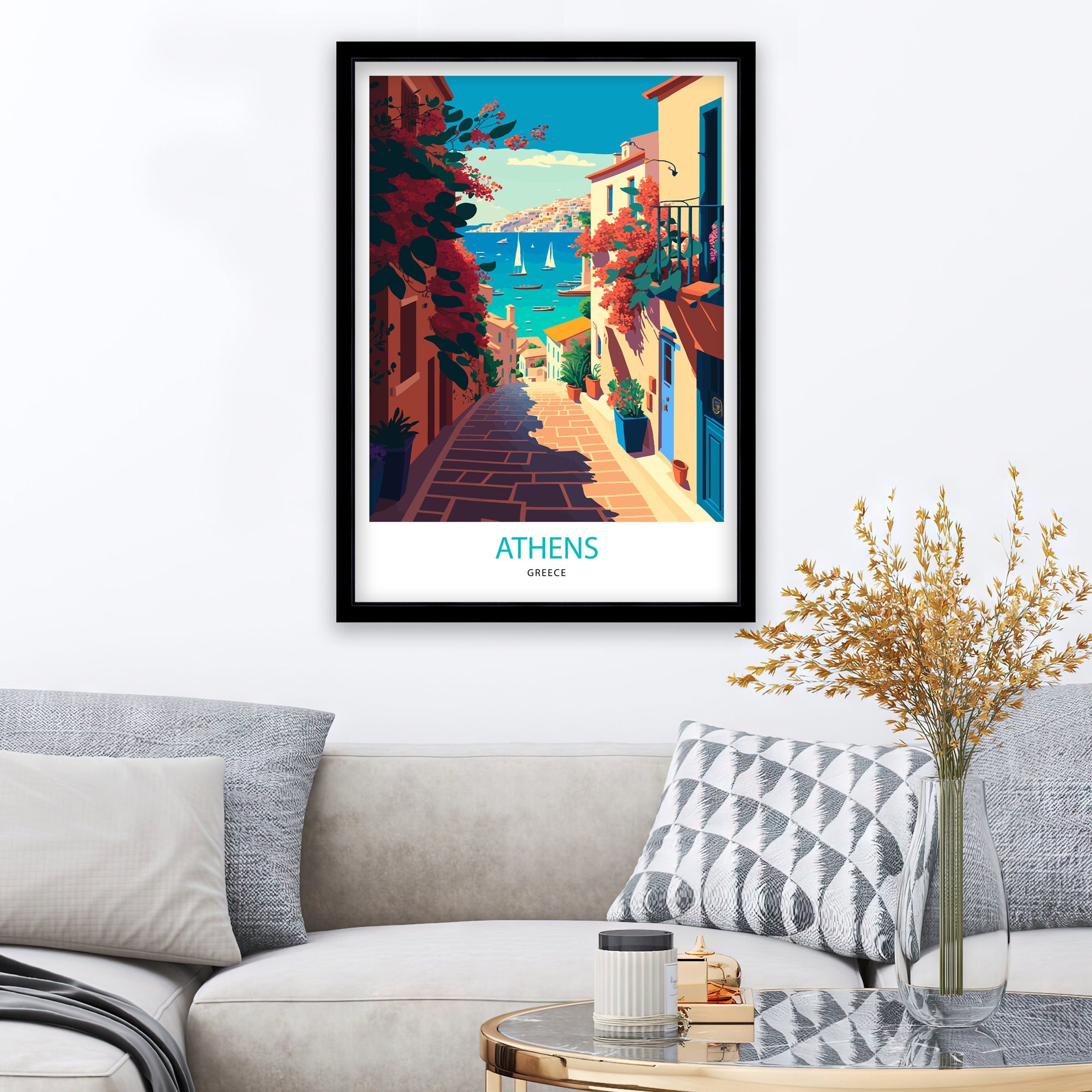 Athens Greece Travel Poster | Cityscape Illustration Art Print