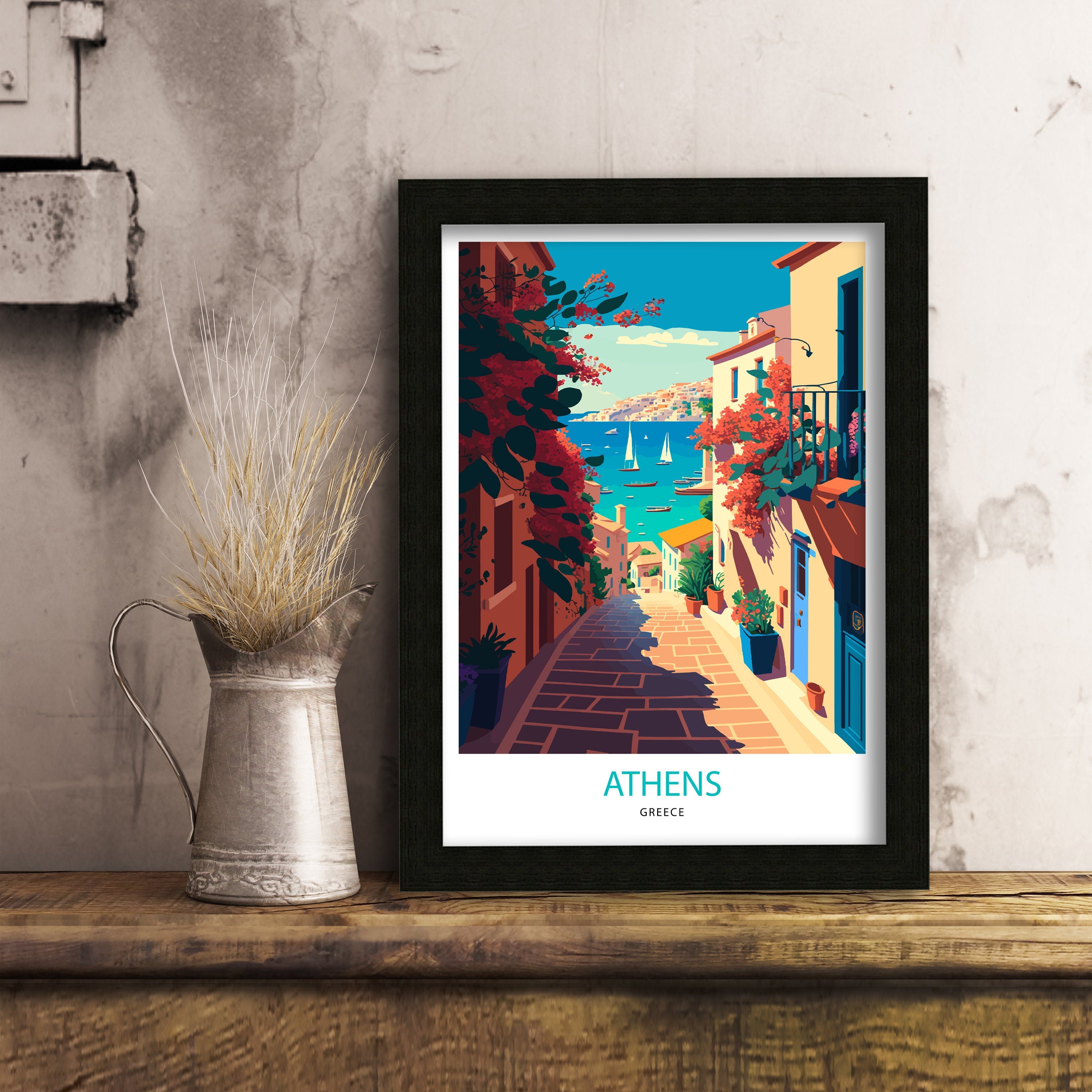 Athens Greece Travel Poster | Cityscape Illustration Art Print