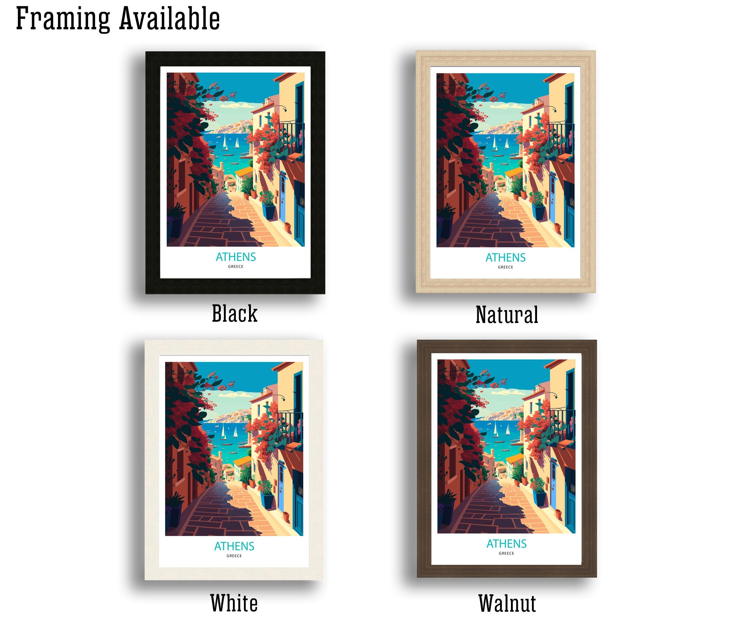 Athens Greece Travel Poster | Cityscape Illustration Art Print