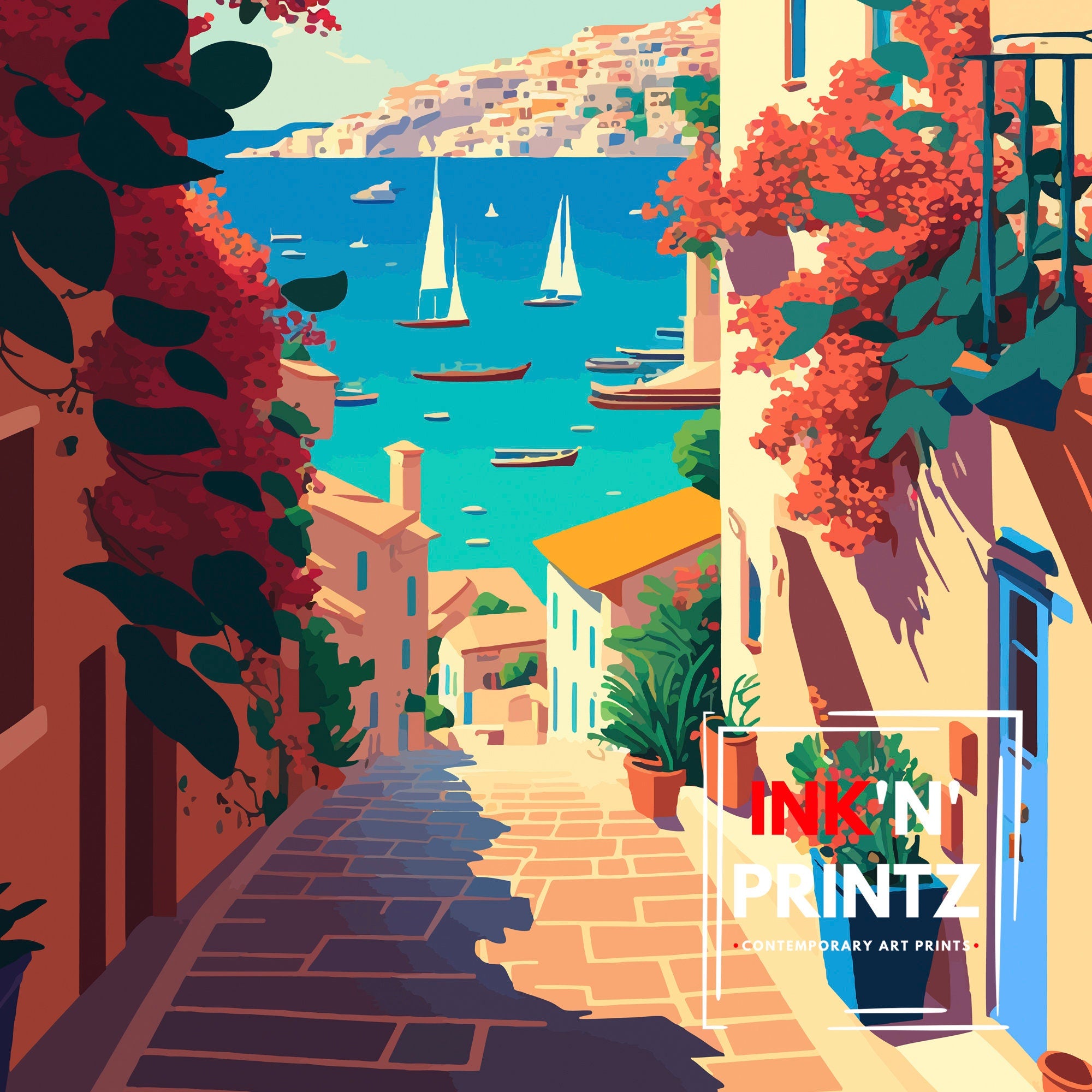 Athens Greece Travel Poster | Cityscape Illustration Art Print