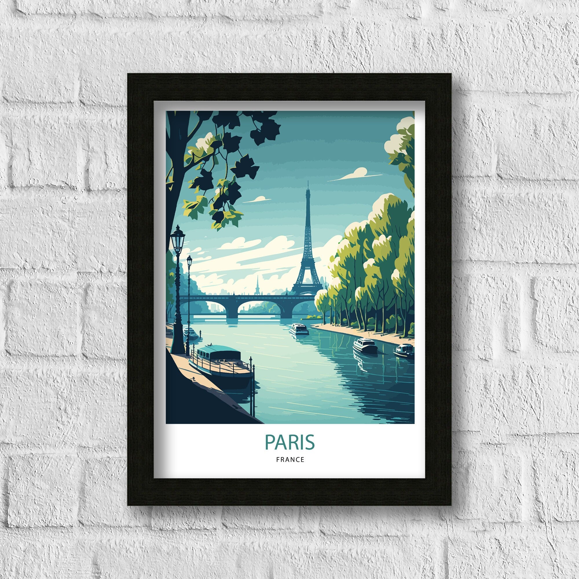Eiffel Tower Paris Print | Seine River Travel Poster