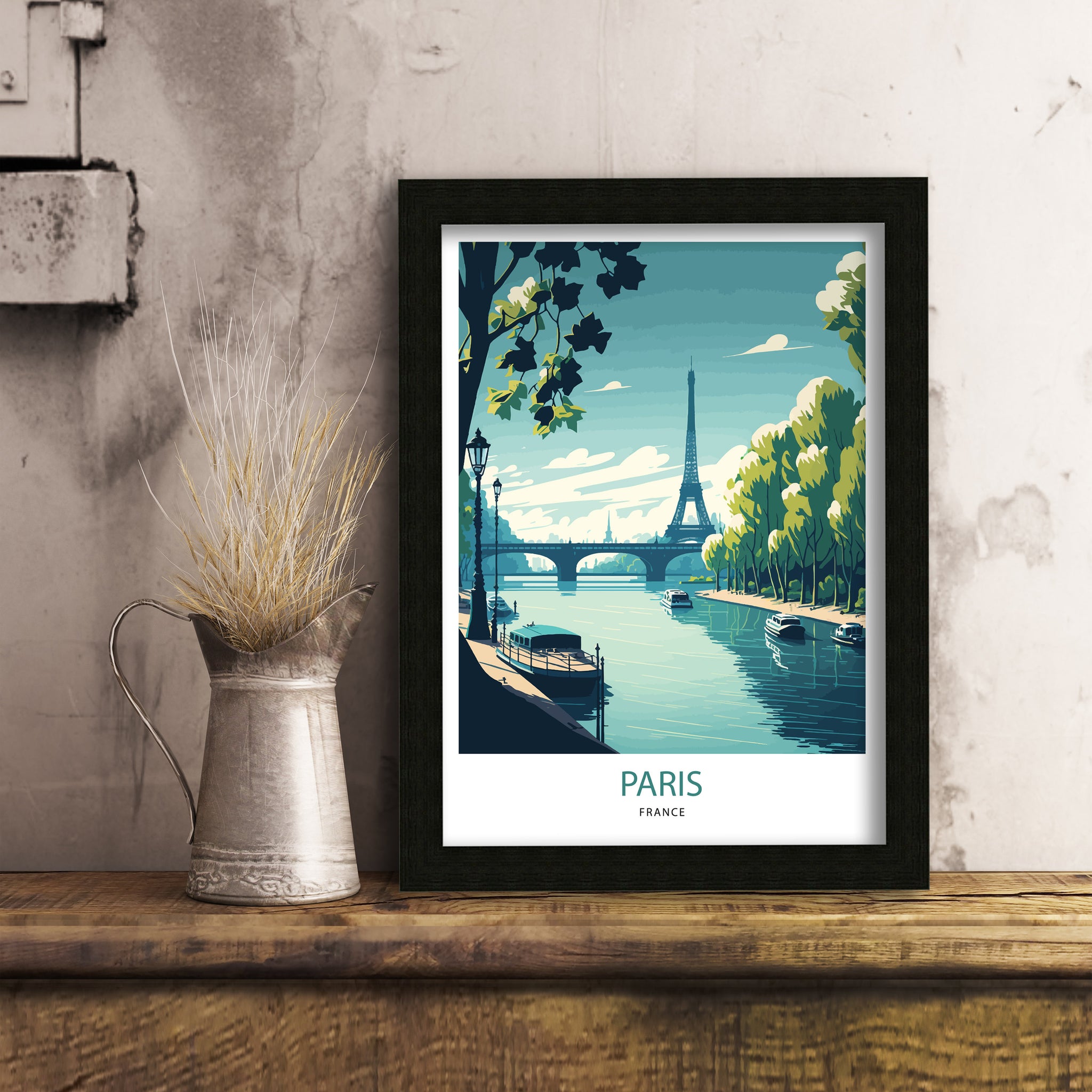 Eiffel Tower Paris Print | Seine River Travel Poster