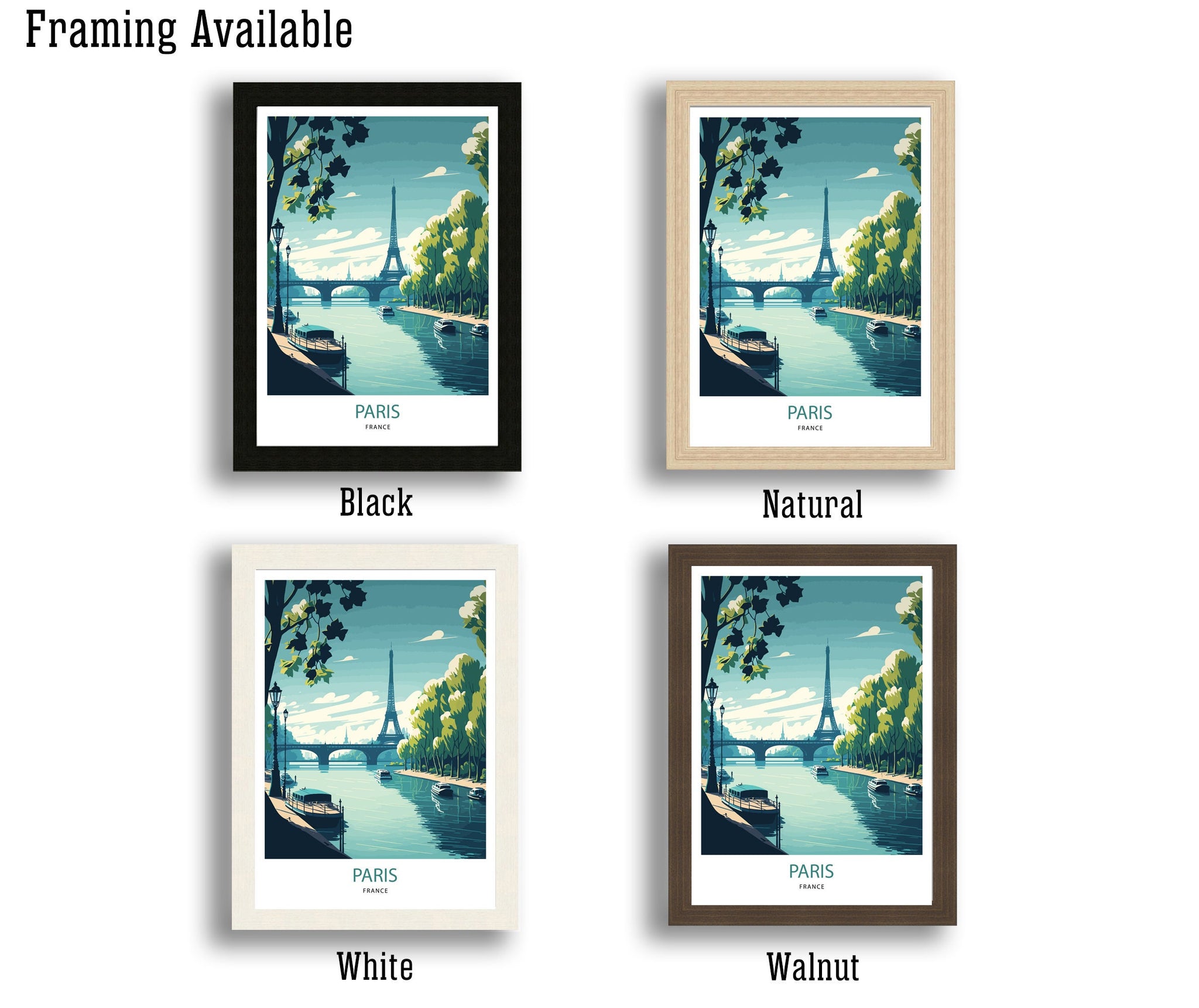 Eiffel Tower Paris Print | Seine River Travel Poster