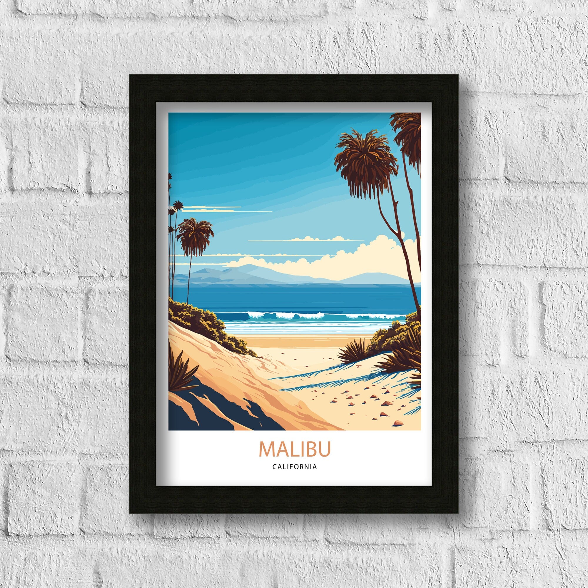 Malibu Beach Travel Print | Vintage Coastal Art