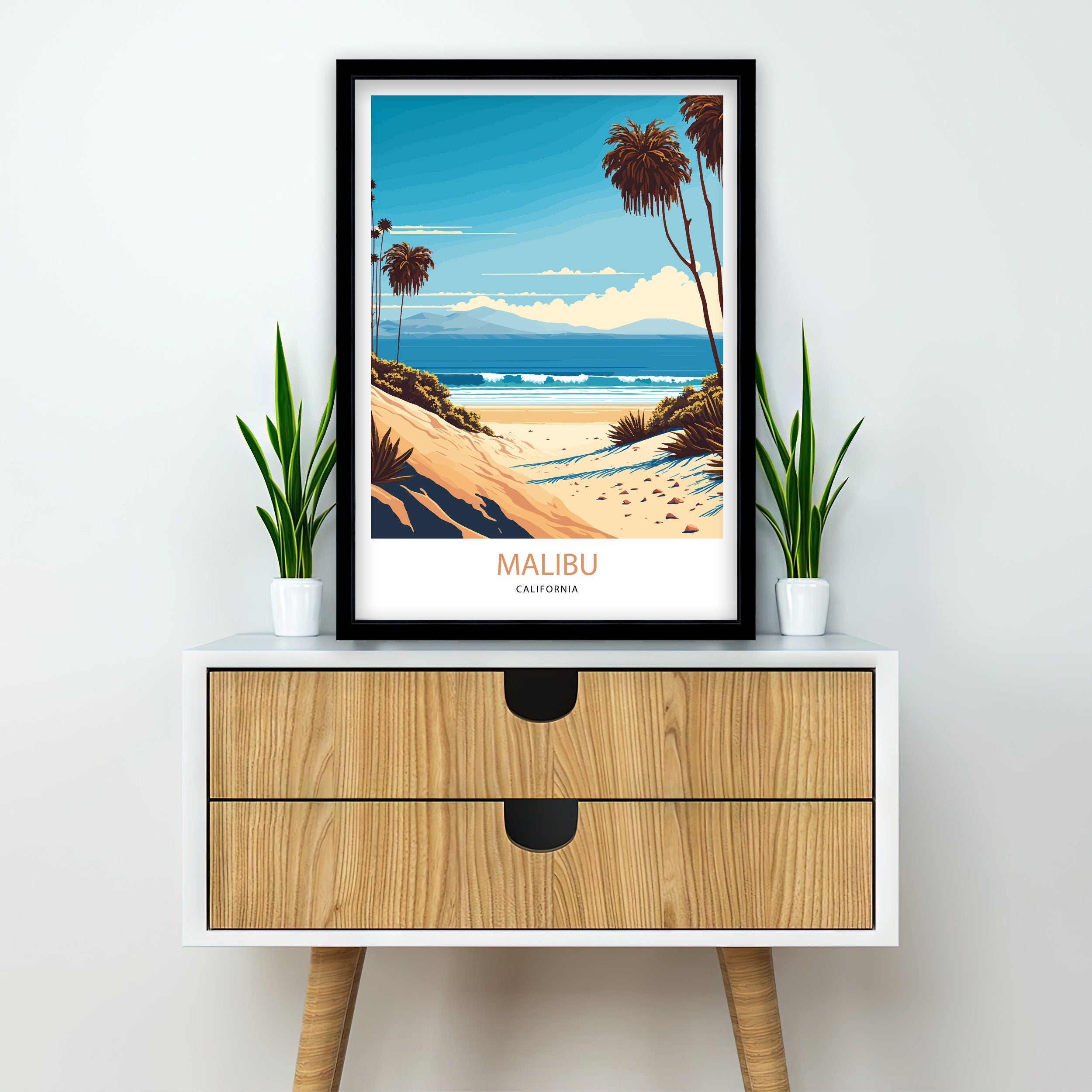Malibu Beach Travel Print | Vintage Coastal Art