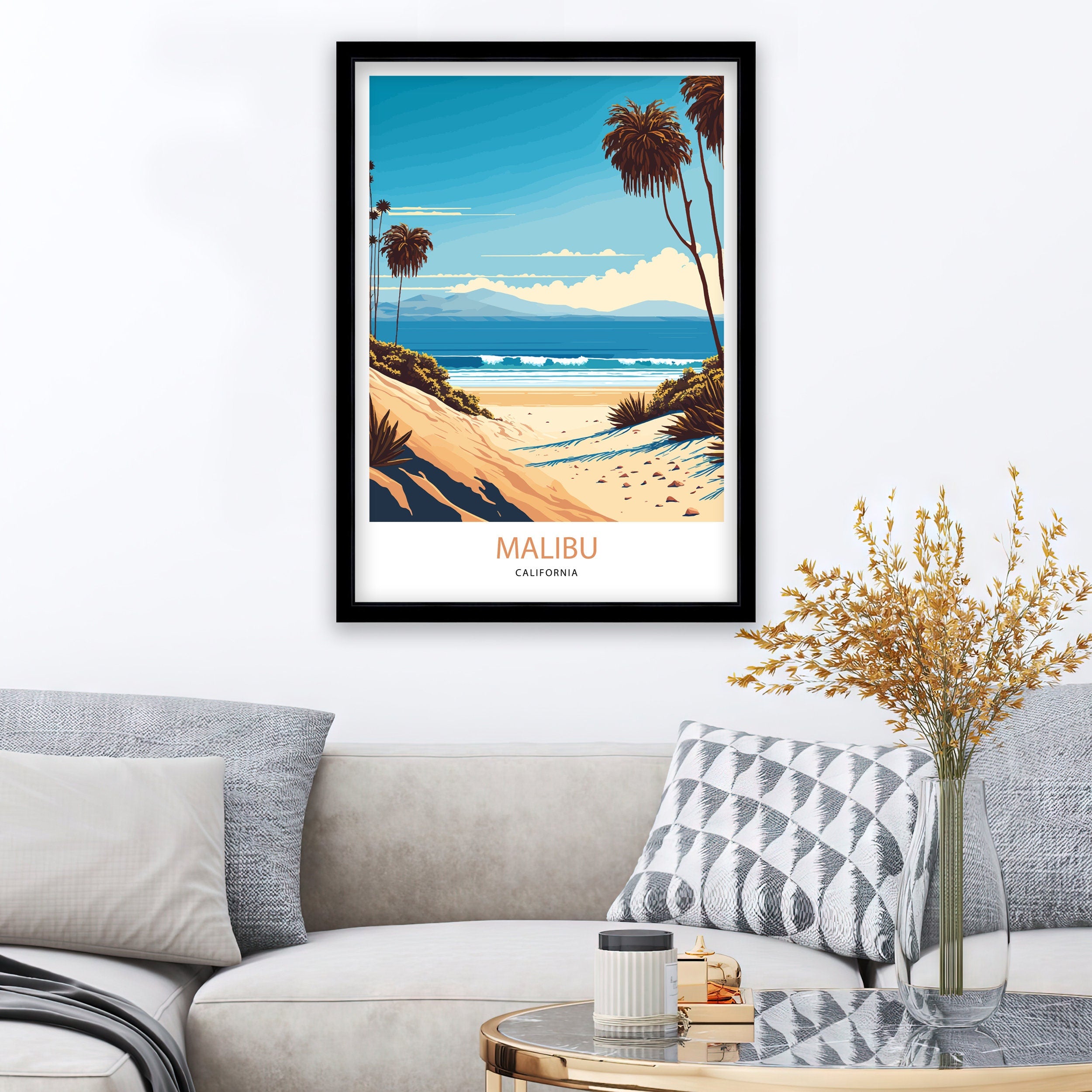 Malibu Beach Travel Print | Vintage Coastal Art